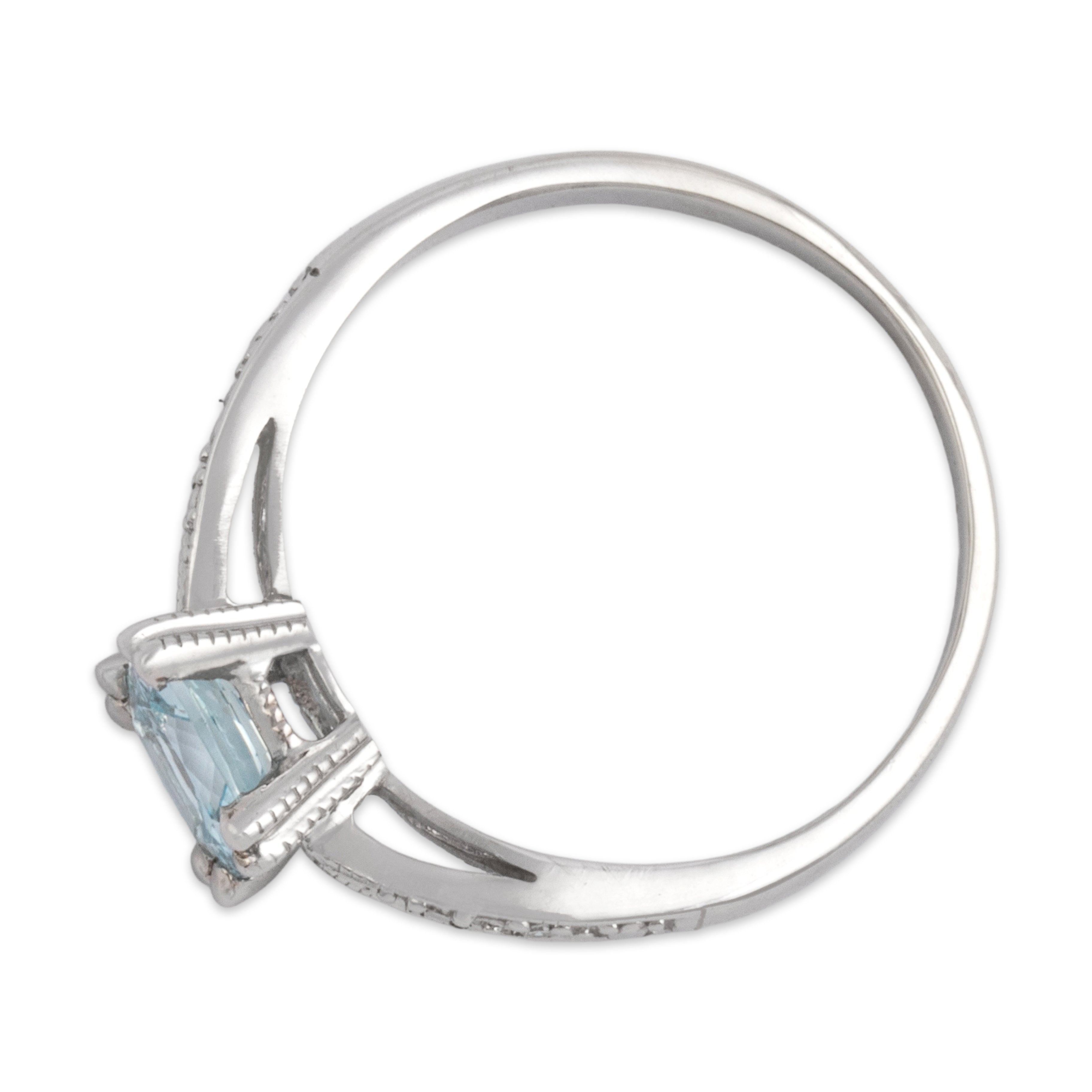 Vintage 14k White Gold .83ct Aquamarine Diamond Lovely Square Cushion Pinched Shoulder Ring - Overall view
