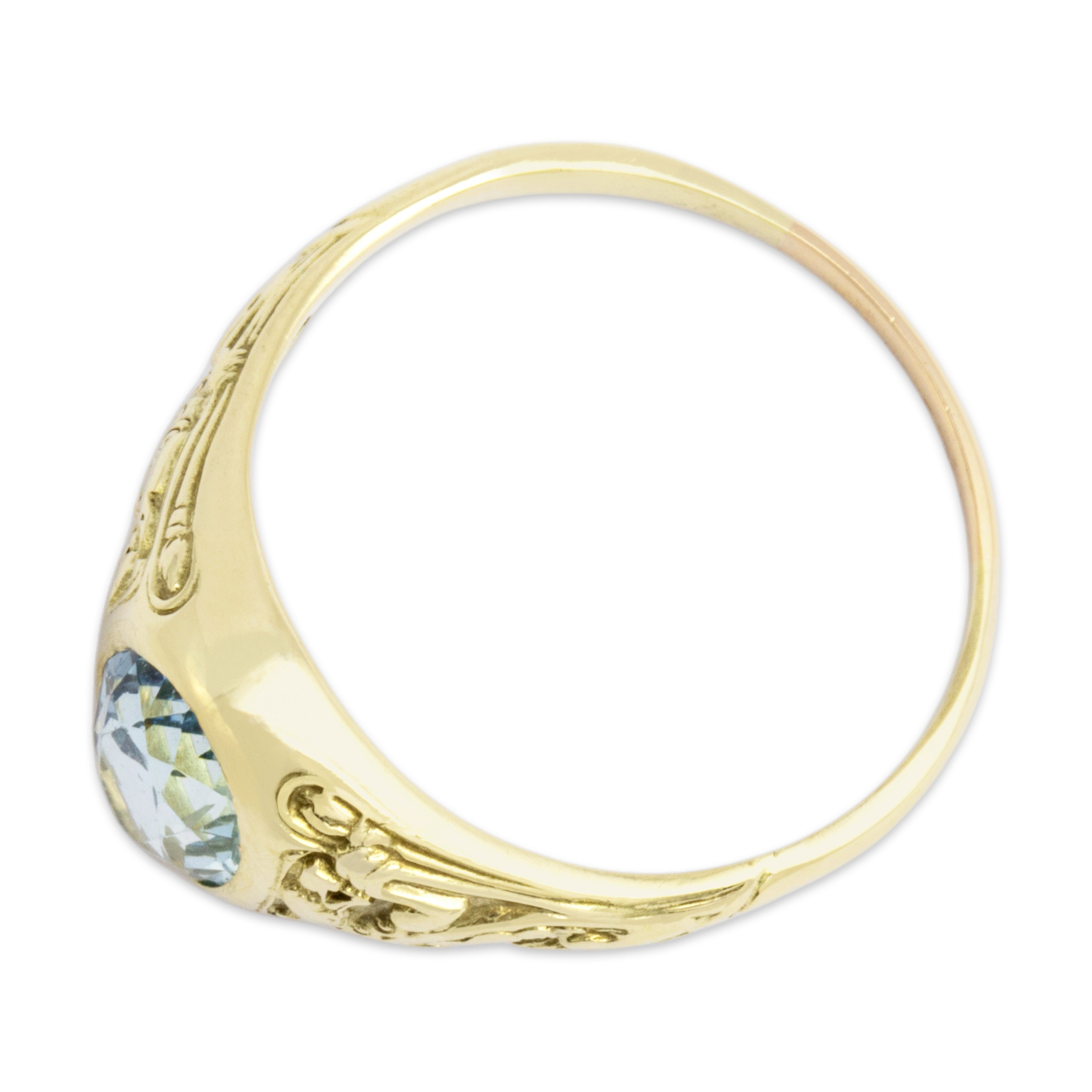 Antique 14k Yellow Gold 1.07ct Aquamarine Crawling Dragon Bezel-Set Ring 6.50
