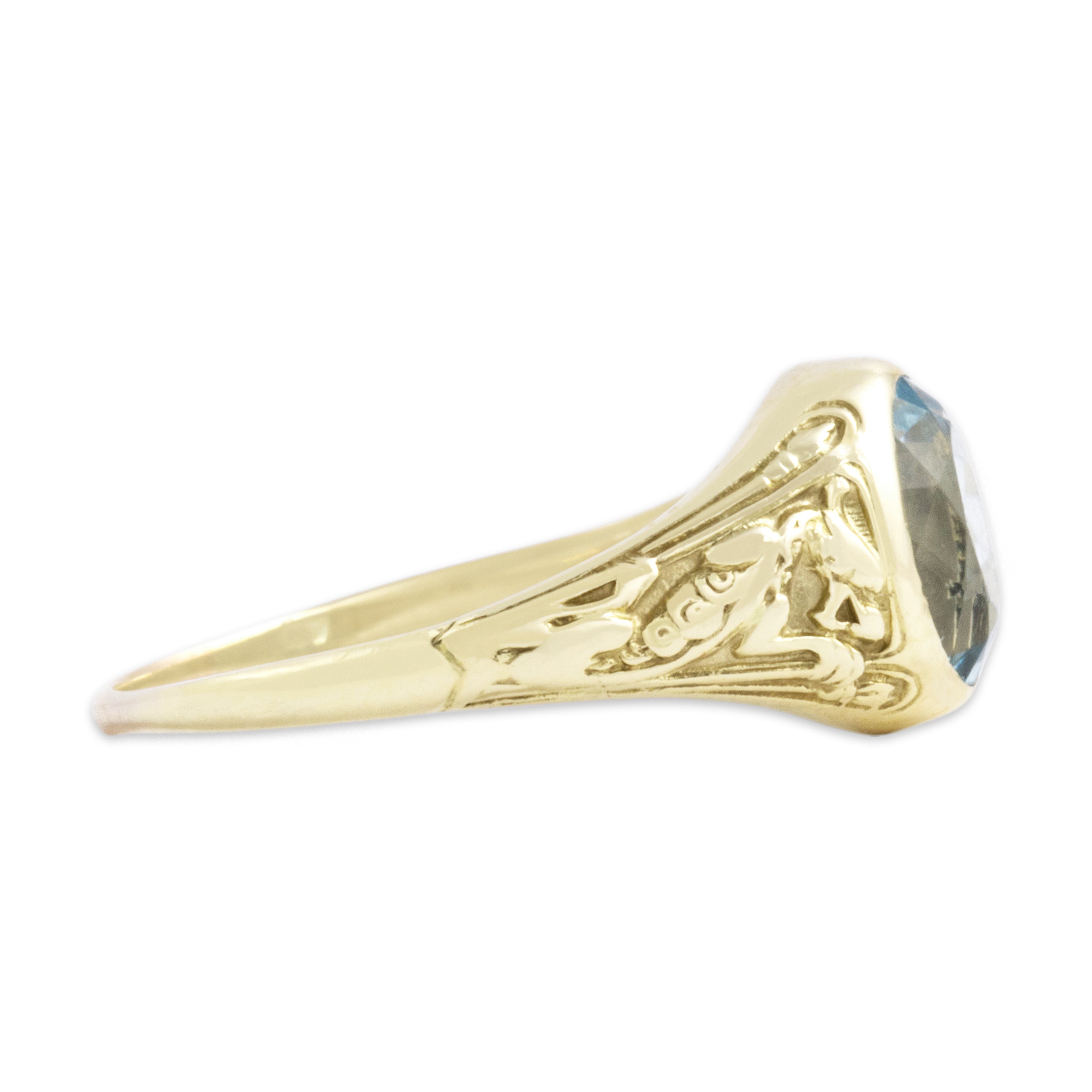 Antique 14k Yellow Gold 1.07ct Aquamarine Crawling Dragon Bezel-Set Ring 6.50