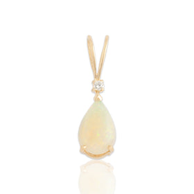 Vintage 14k Yellow Gold 1.41ct Opal Diamond Elegant Split Bail Drop Pendant