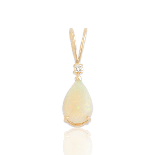 Vintage 14k Yellow Gold 1.41ct Opal Diamond Elegant Split Bail Drop Pendant