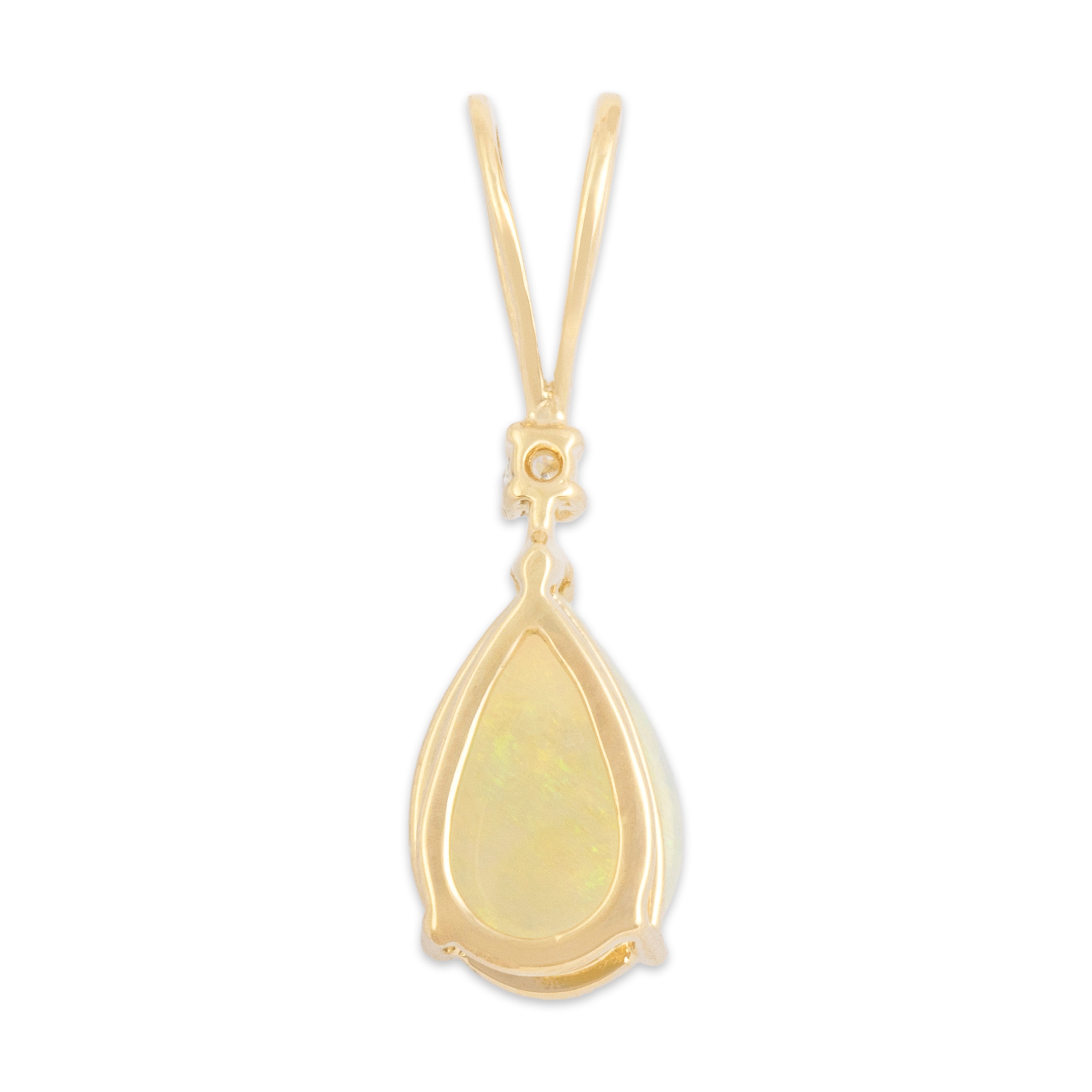 Vintage 14k Yellow Gold 1.41ct Opal Diamond Elegant Split Bail Drop Pendant