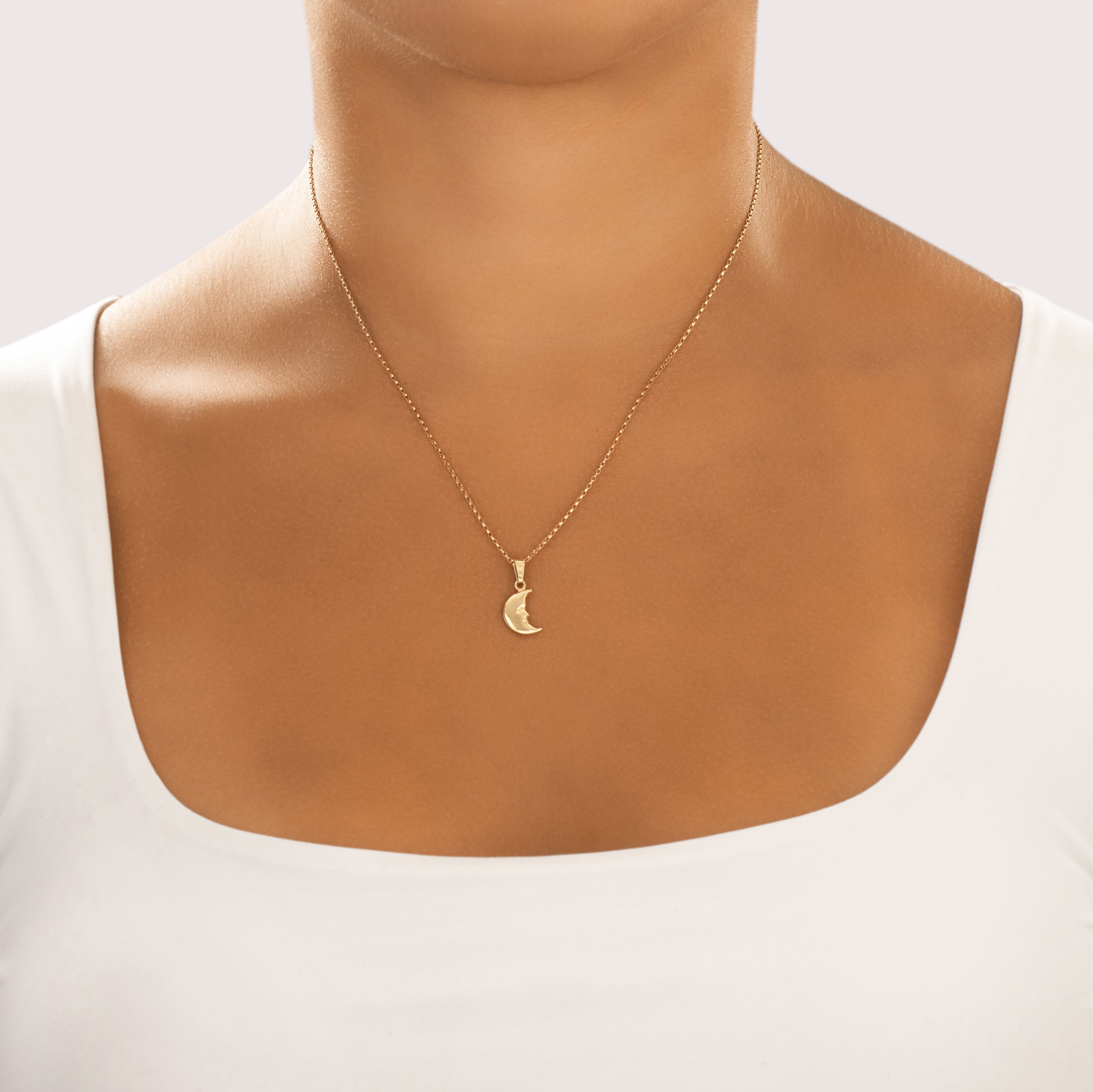 Vintage Small 14k Yellow Gold Goodnight Moon Charm / Pendant - On model view
