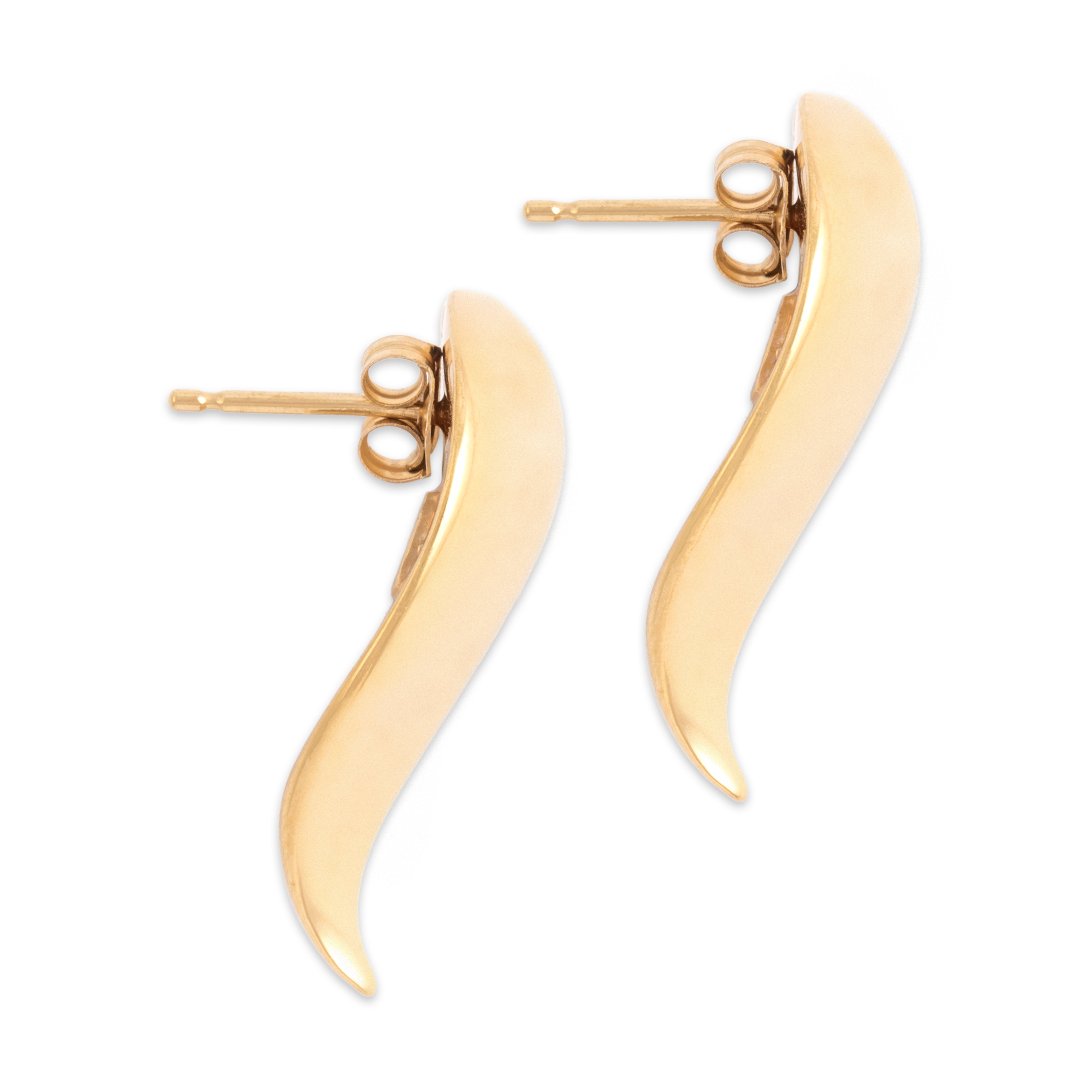 Vintage Italian Lightweight 14k Yellow Gold Chunky Leaf Stud Earrings