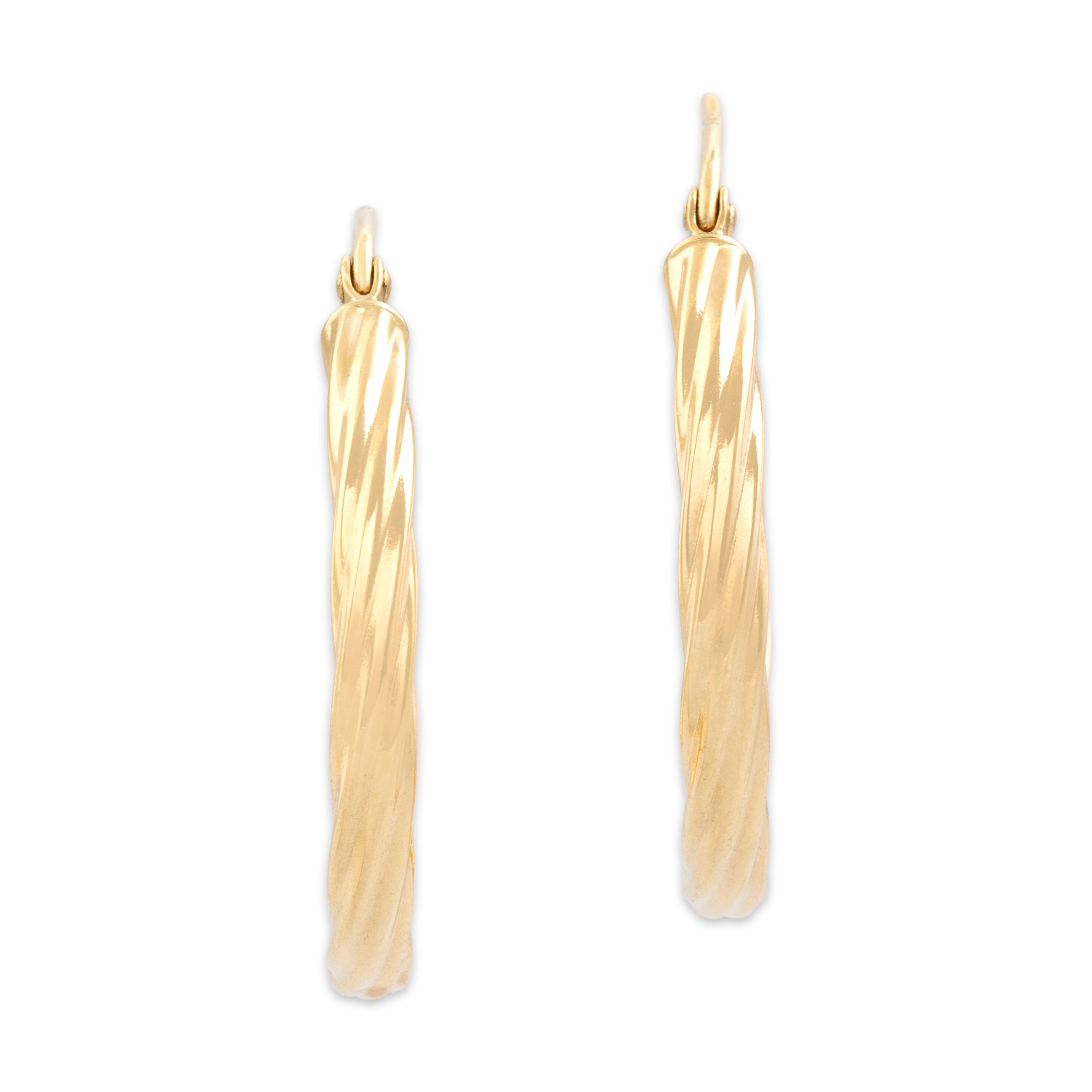 Vintage 14k Yellow Gold Classic Twisting Cable Hoop Earrings