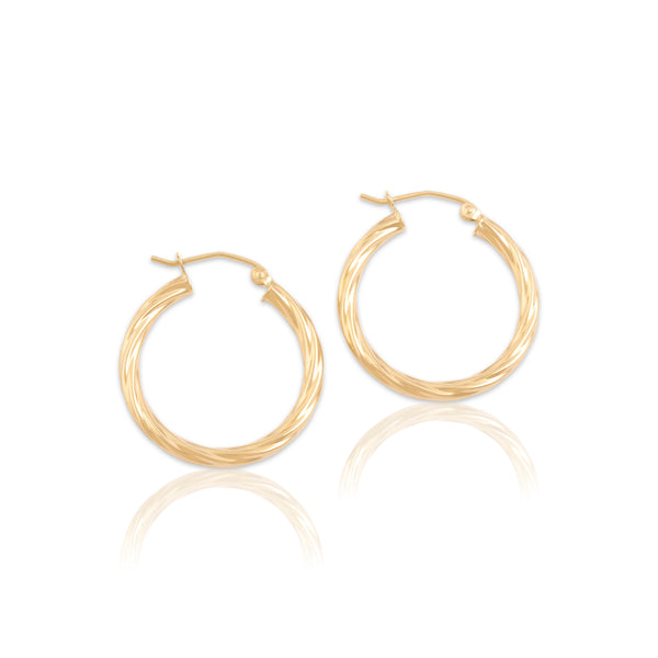 Vintage 14k Yellow Gold Classic Twisting Cable Hoop Earrings