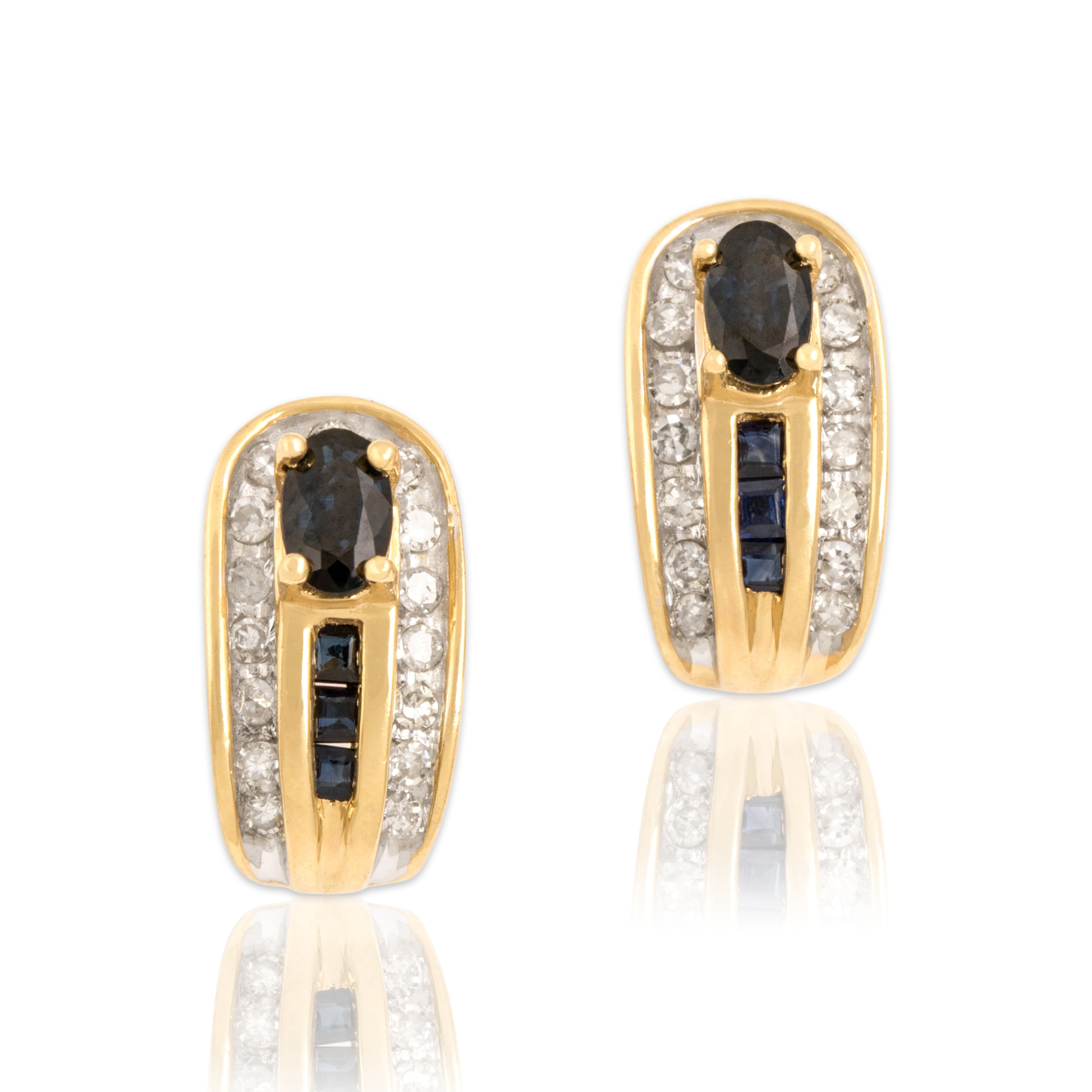Vintage 14k Yellow Gold .66cttw Dark Blue Sapphire Diamond Channel Earrings