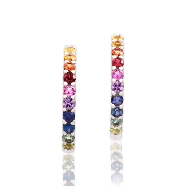 Vintage 14k White Gold 3.07cttw Multi-Color Sapphire Rainbow Hoop Earrings