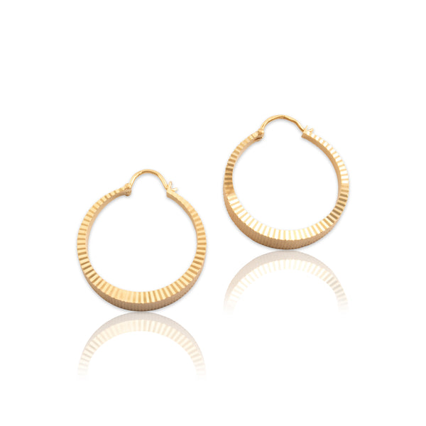 Vintage 14k Yellow Gold Groovy Flashing Crimped Hoop Earrings