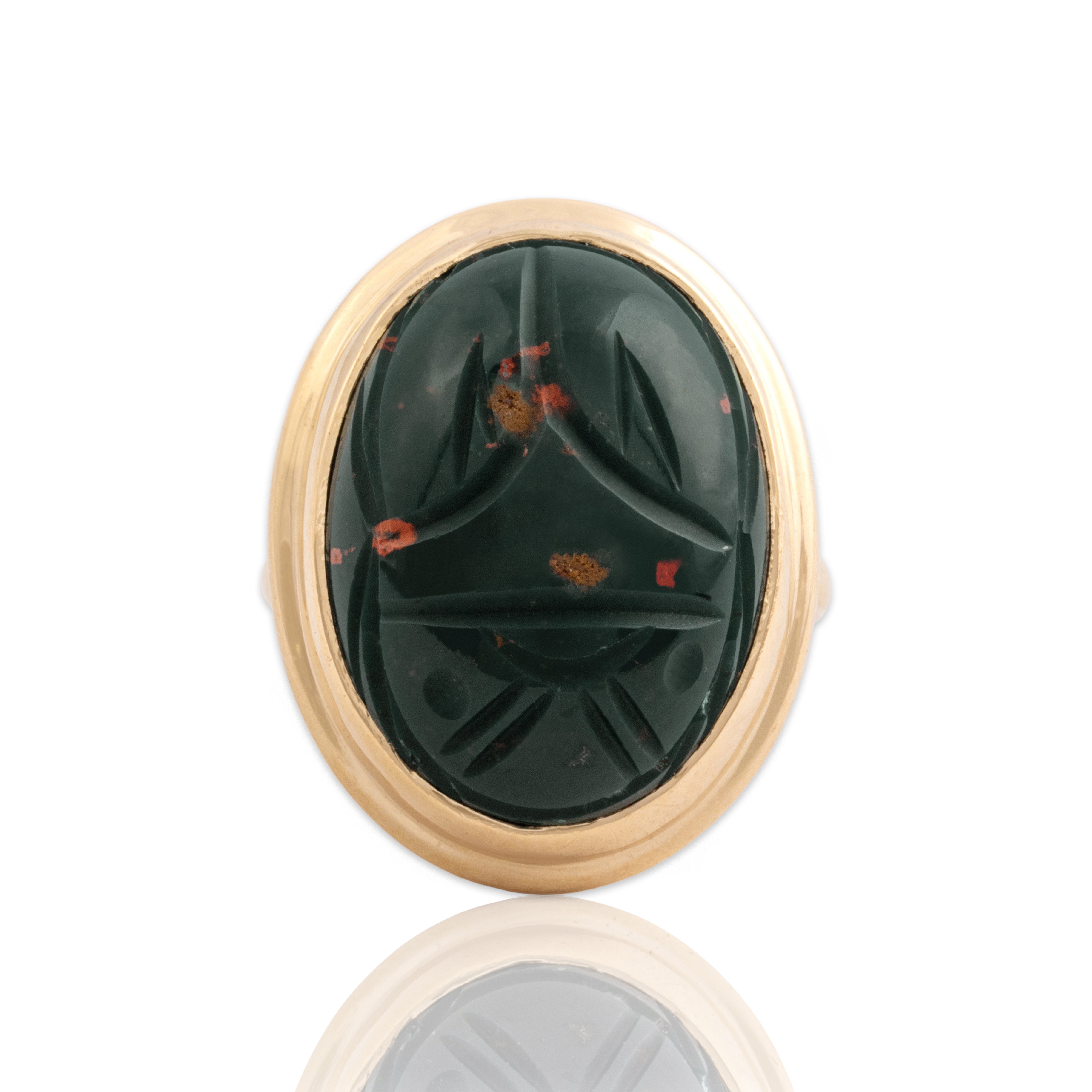 Vintage 14k Yellow Gold 15.9ct Bloodstone Oversized Scarab Cocktail Ring 8.0