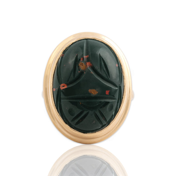 Vintage 14k Yellow Gold 15.9ct Bloodstone Oversized Scarab Cocktail Ring 8.0