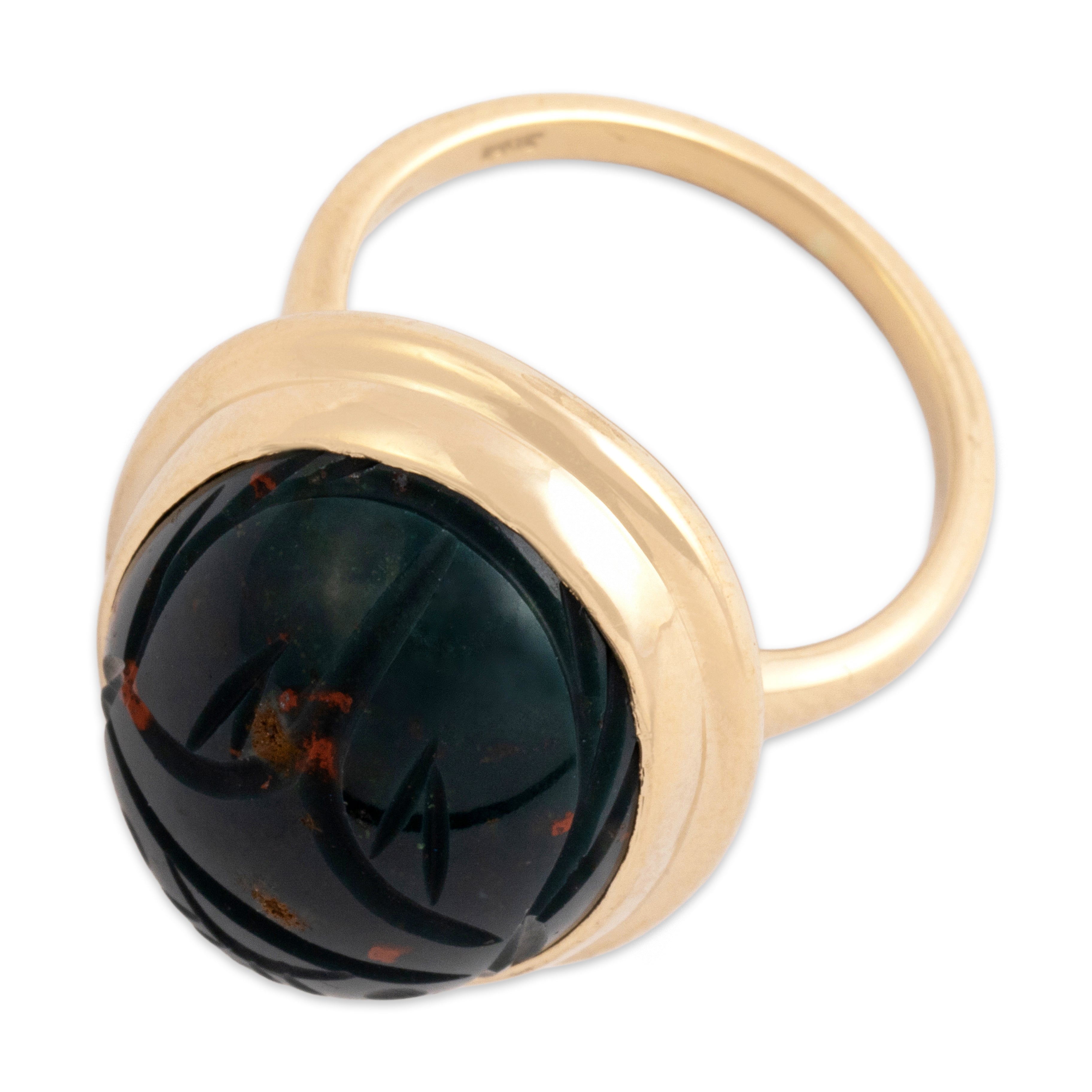 Vintage 14k Yellow Gold 15.9ct Bloodstone Oversized Gleaming Scarab Cocktail Ring - Overall view
