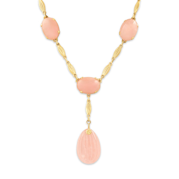 Vintage 14k Yellow Gold 49.55cttw Rose Quartz Dangle Necklace 15.25