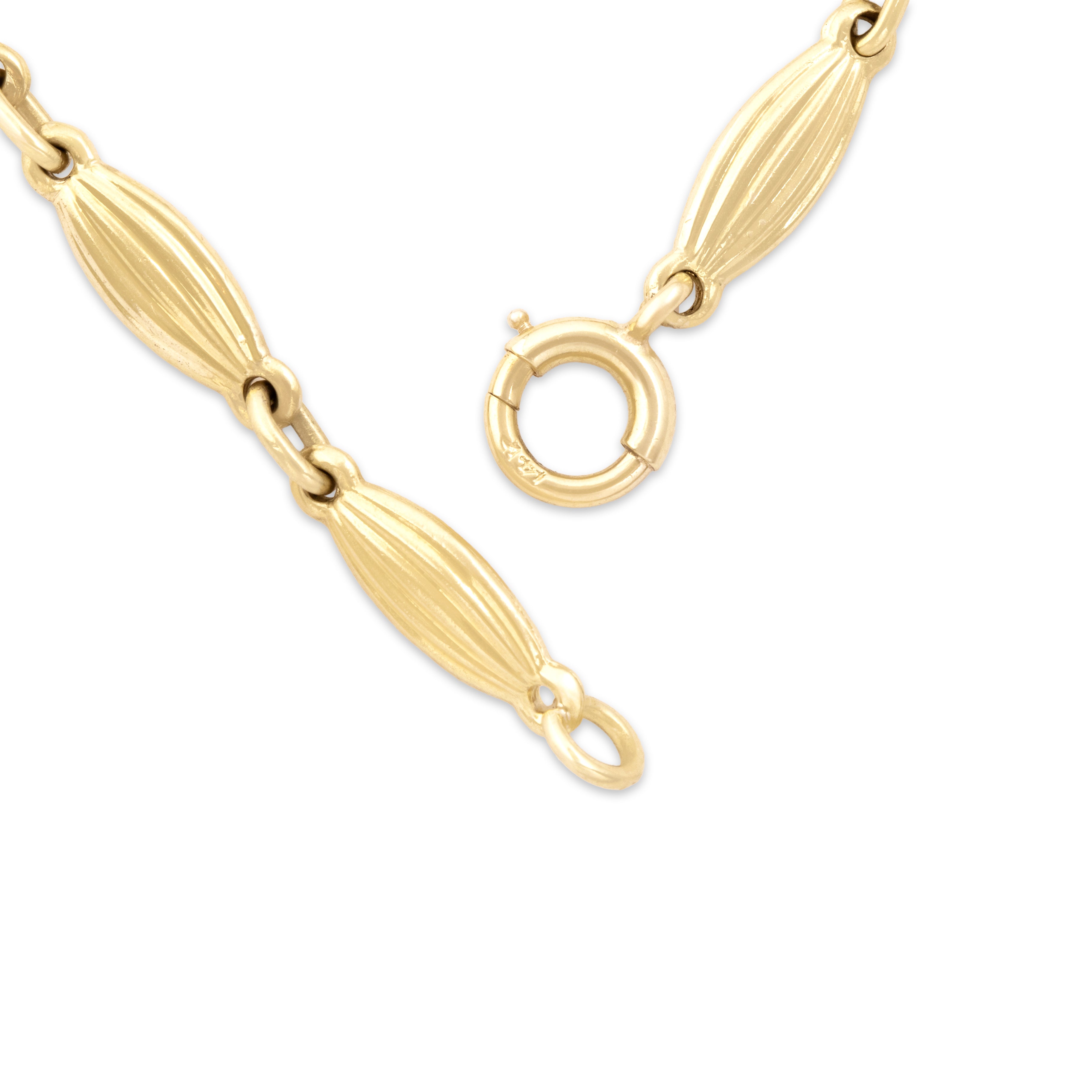 Vintage 14k Yellow Gold 49.55cttw Rose Quartz Statement Flower Detail Dangle Necklace - clasp view