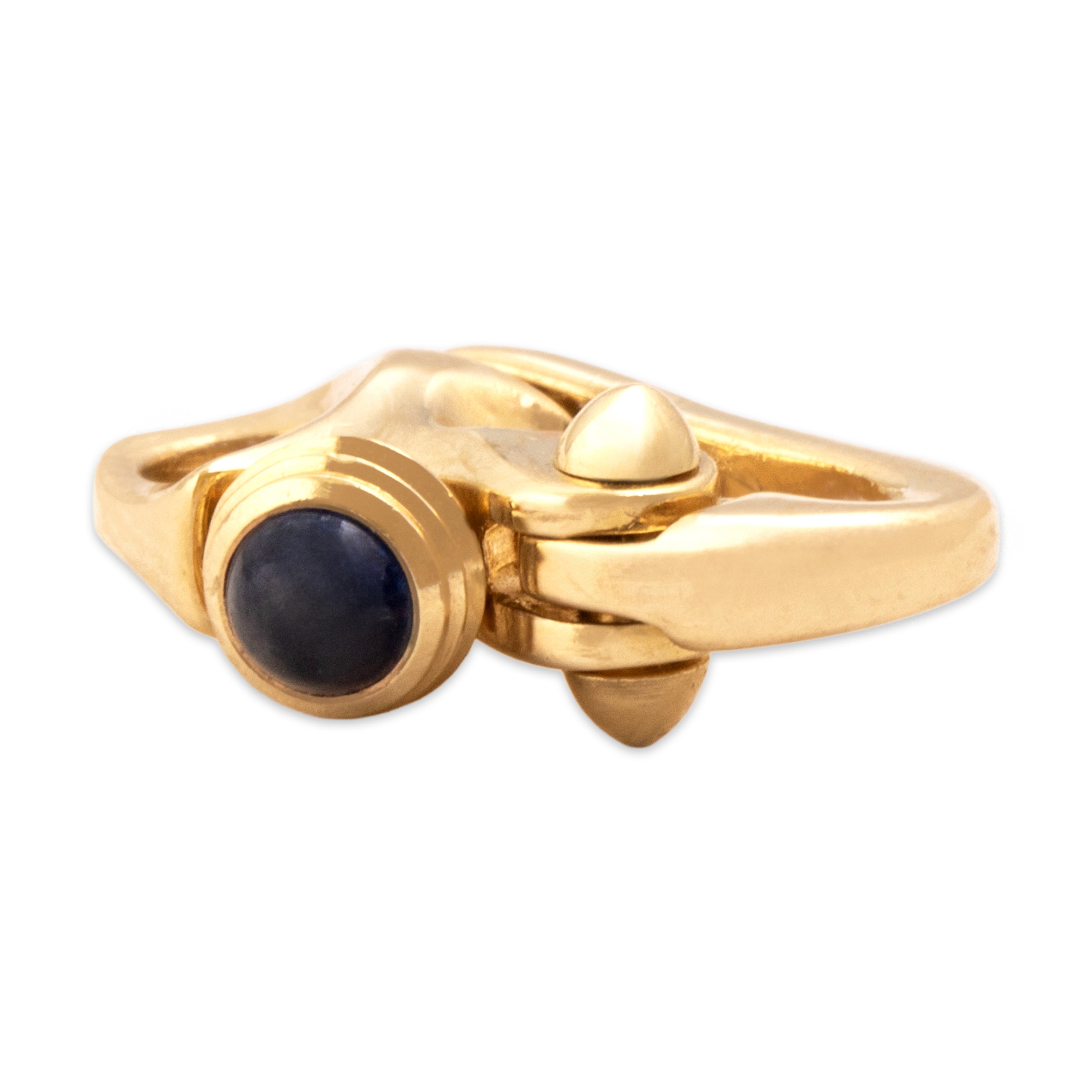 Vintage 14k Yellow Gold Blue Synthetic Sapphire Sleek Cabochon Charm Clip Charm / Pendant - Overall view