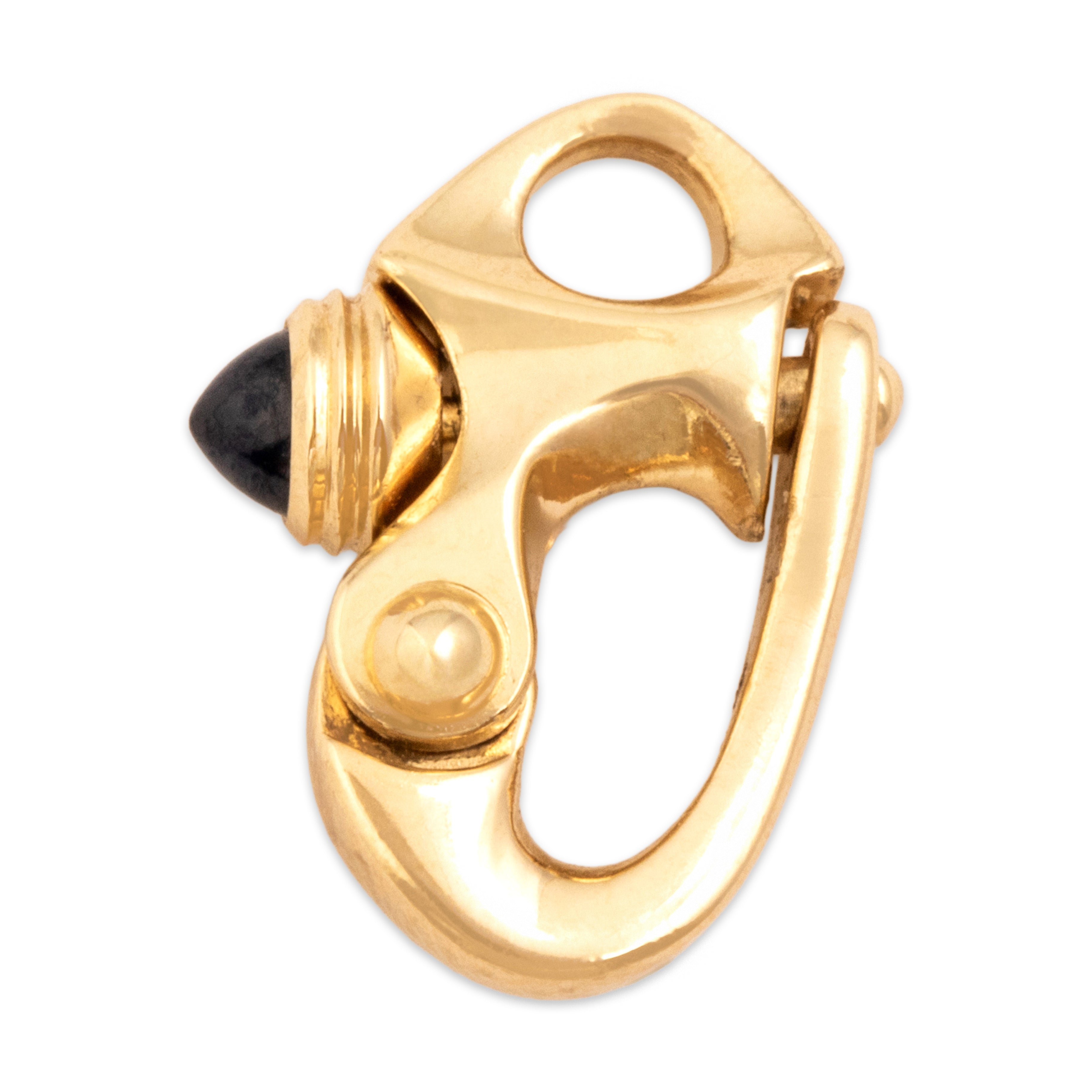 Vintage 14k Yellow Gold Blue Synthetic Sapphire Sleek Cabochon Charm Clip Charm / Pendant - Side view