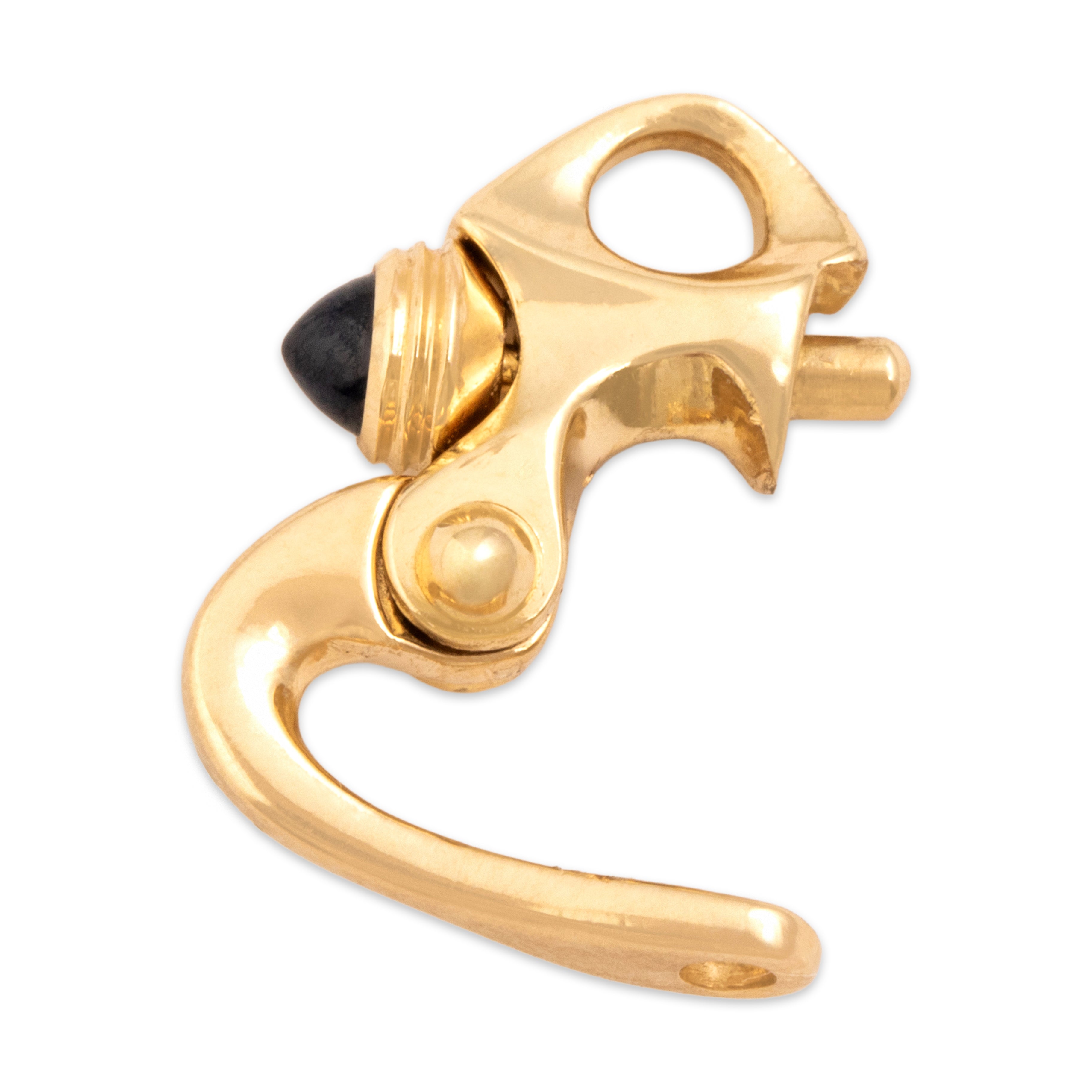 Vintage 14k Yellow Gold Blue Synthetic Sapphire Sleek Cabochon Charm Clip Charm / Pendant - Side view