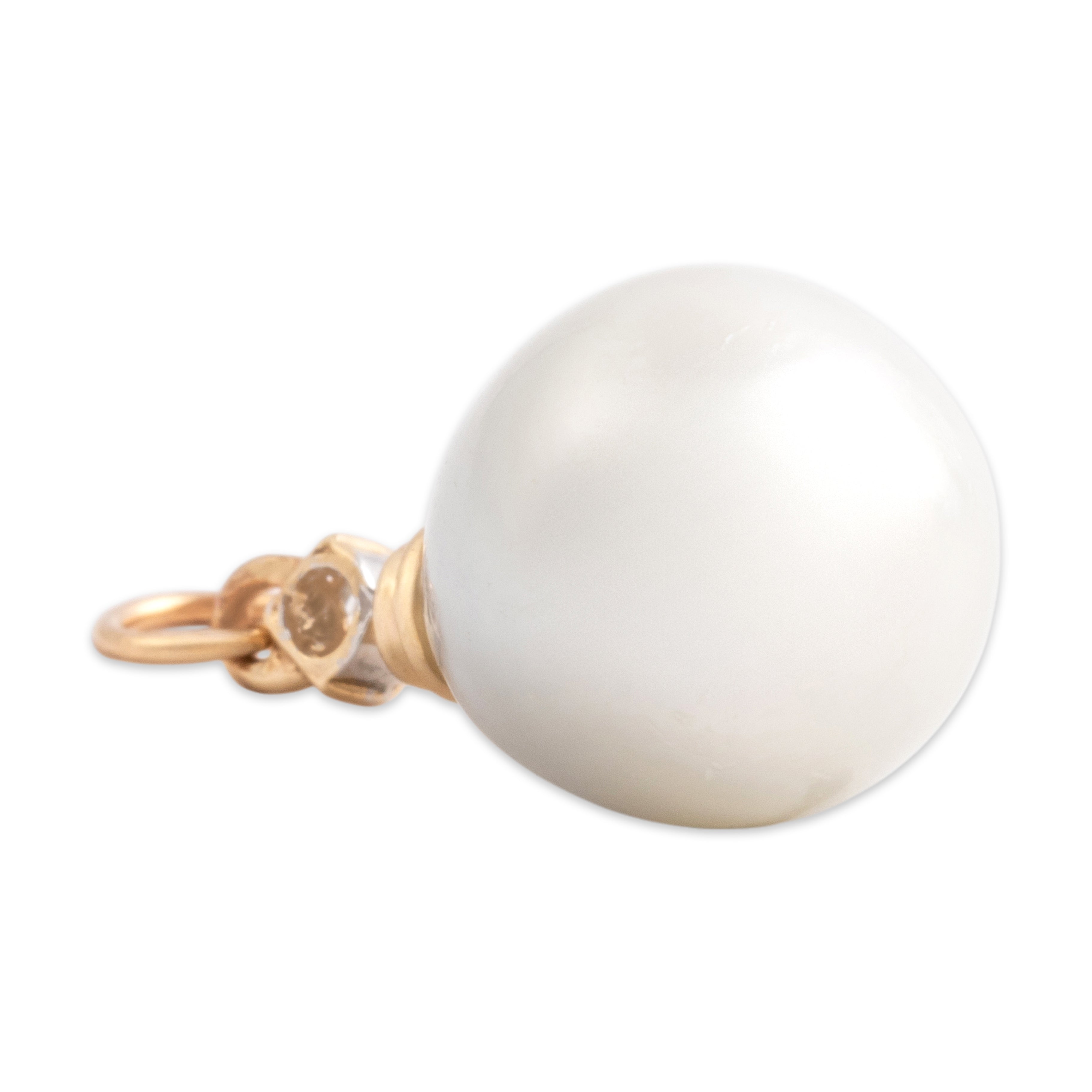 Vintage 14k Yellow Gold Diamond Pearl Round Luminous Duo Charm / Pendant - Side view