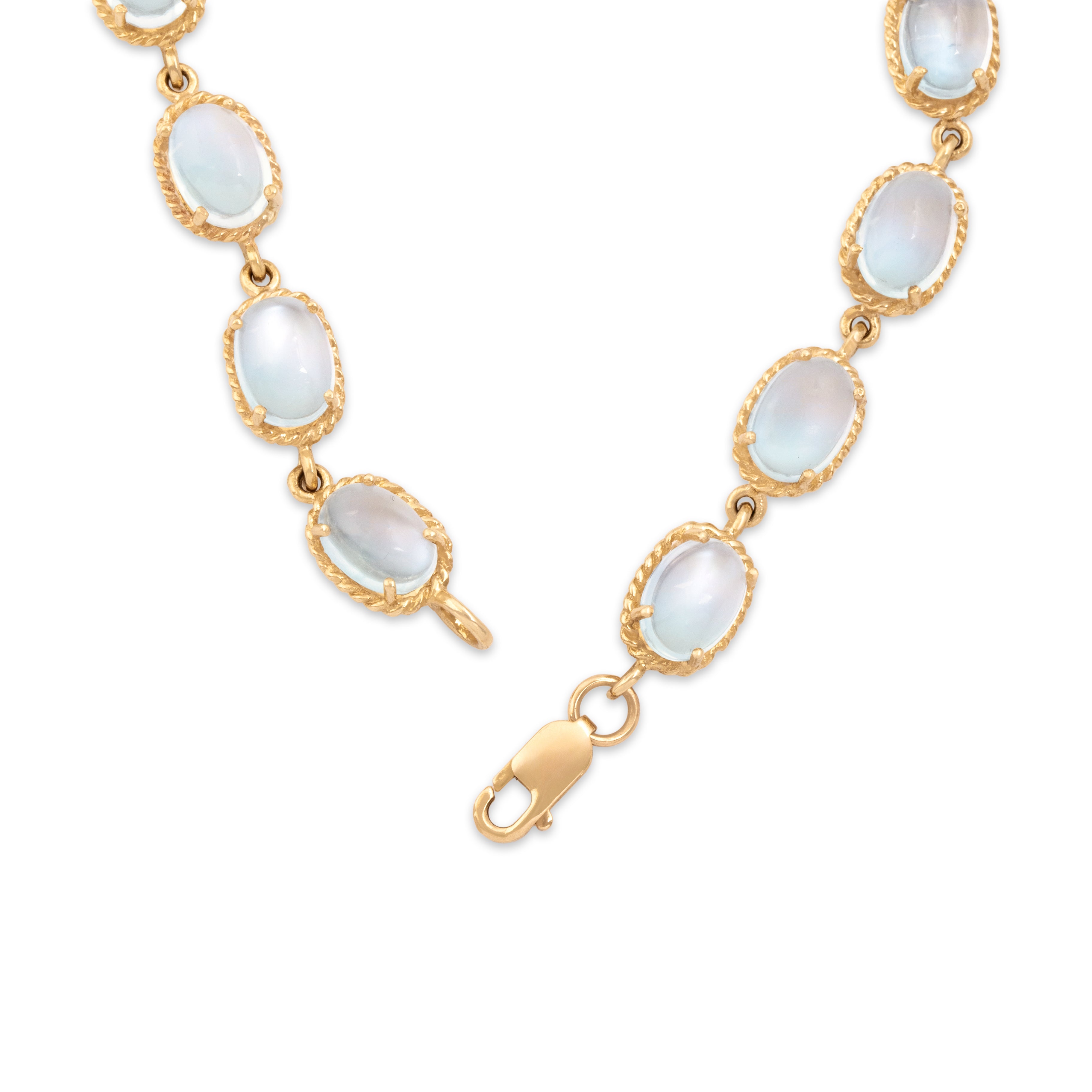 Vintage 10k & 14k Yellow Gold 13.81cttw Moonstone Cable Link Bracelet 7.25