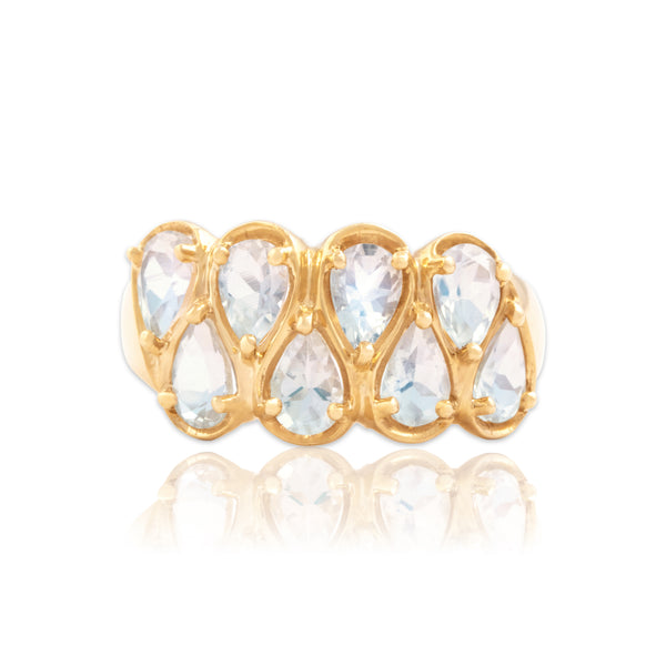 Vintage 10k Yellow Gold 2.45cttw Moonstone Mesmerizing Pear-Cut Line Ring 10.00