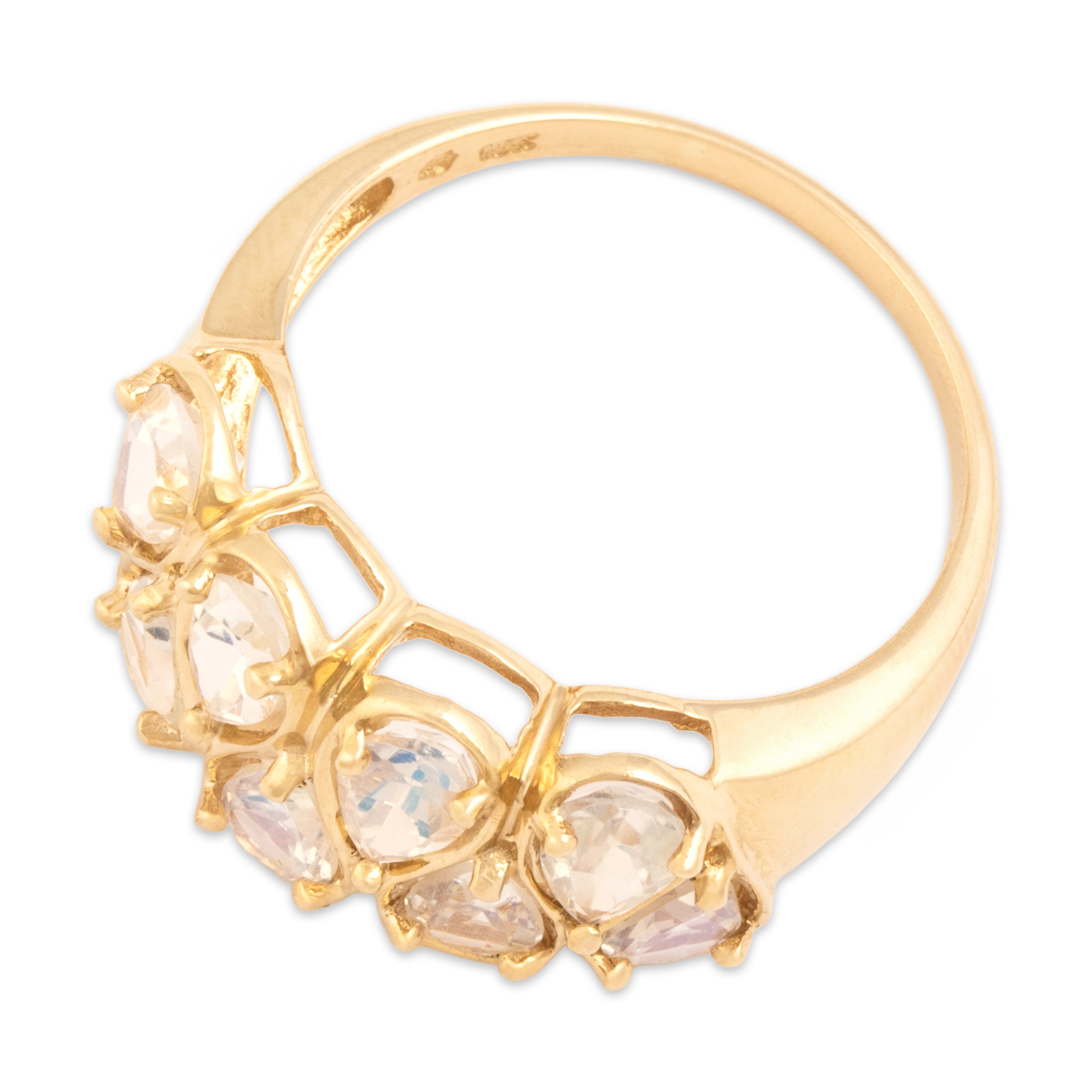 Vintage 10k Yellow Gold 2.45cttw Moonstone Mesmerizing Pear-Cut Dual Line Ring - Overall view