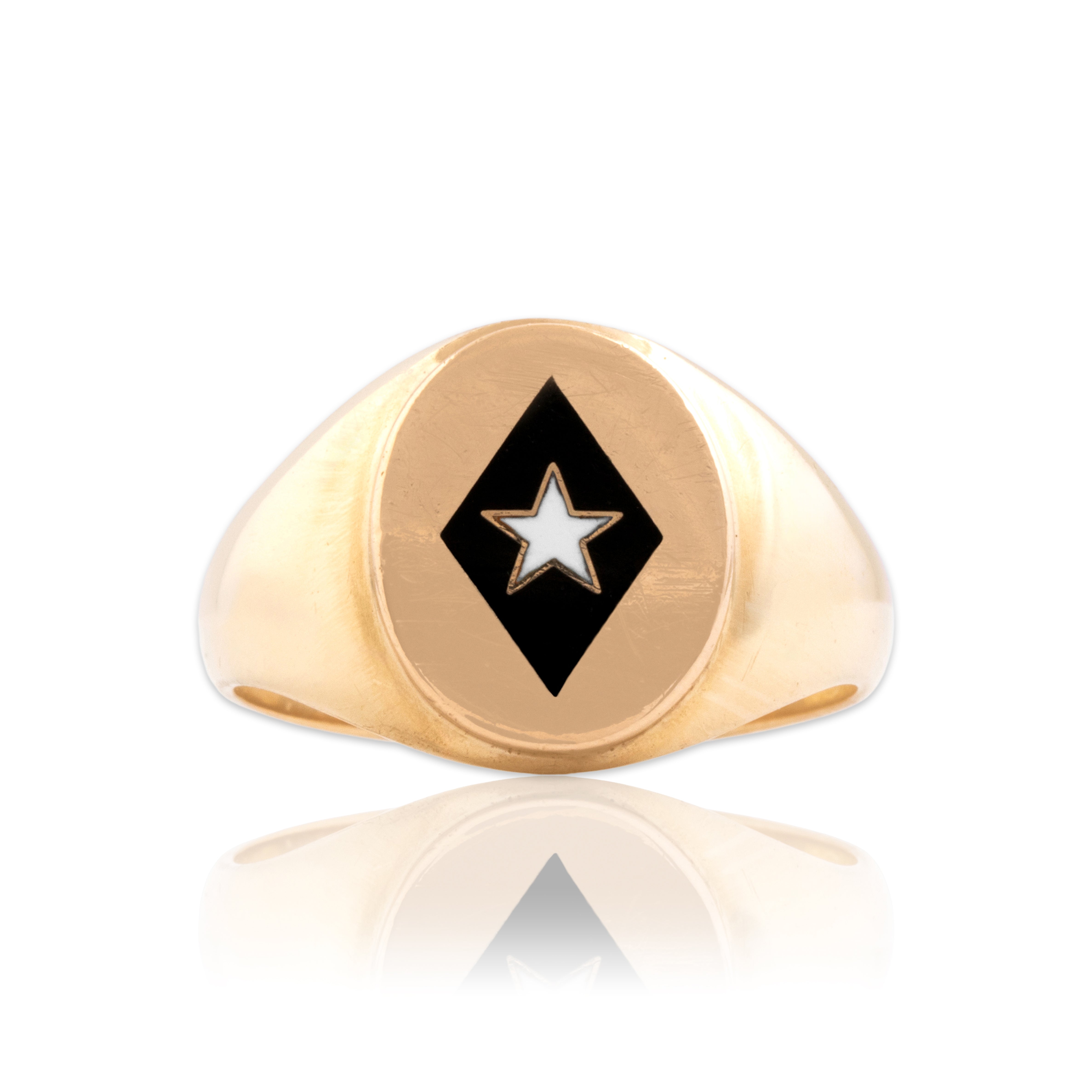 Vintage 10k Yellow Gold Wonderful Star Enamel Signet Ring 9.00