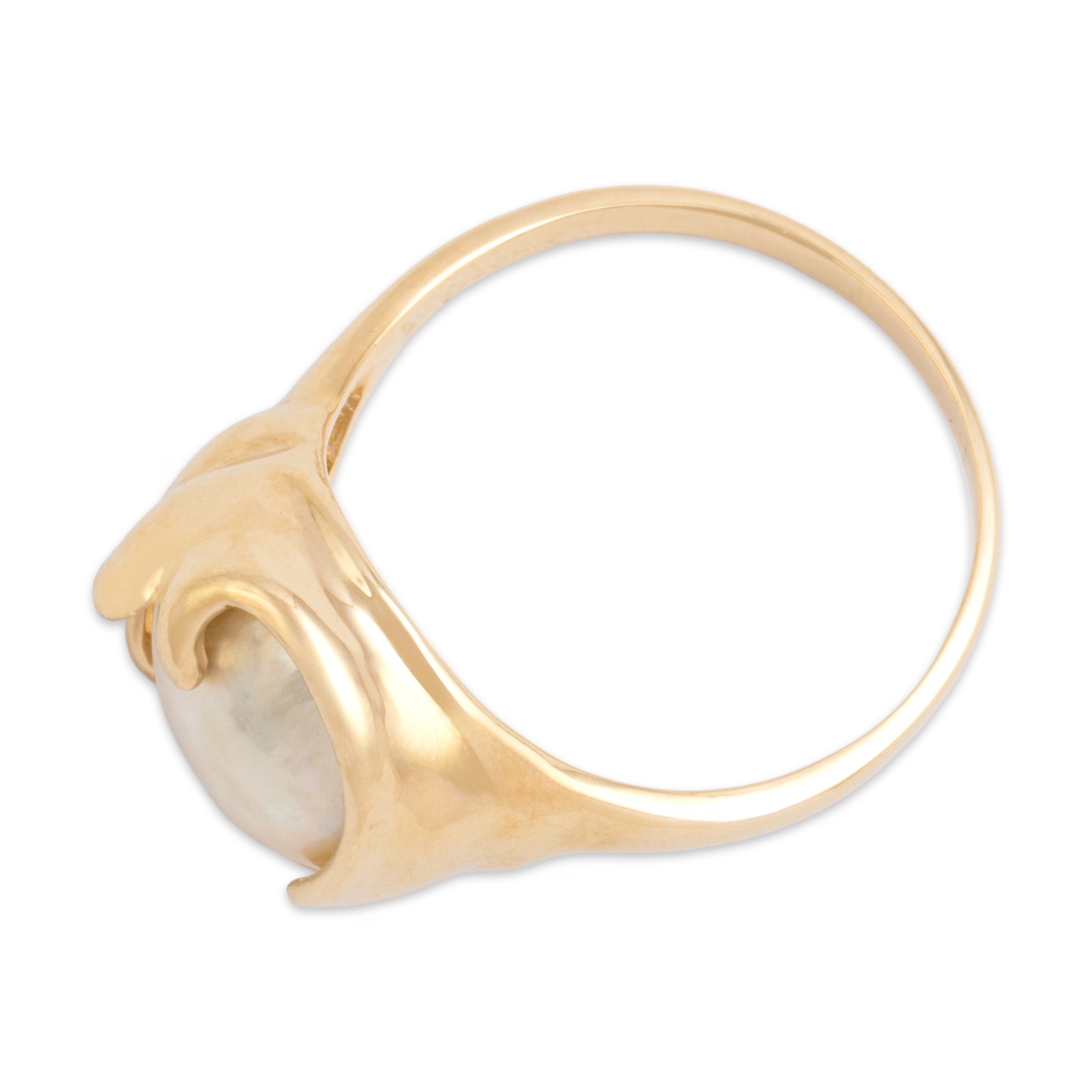 Vintage 14k Yellow Gold Mabé Pearl Luminous Artistic Freeform Ring - Overall view