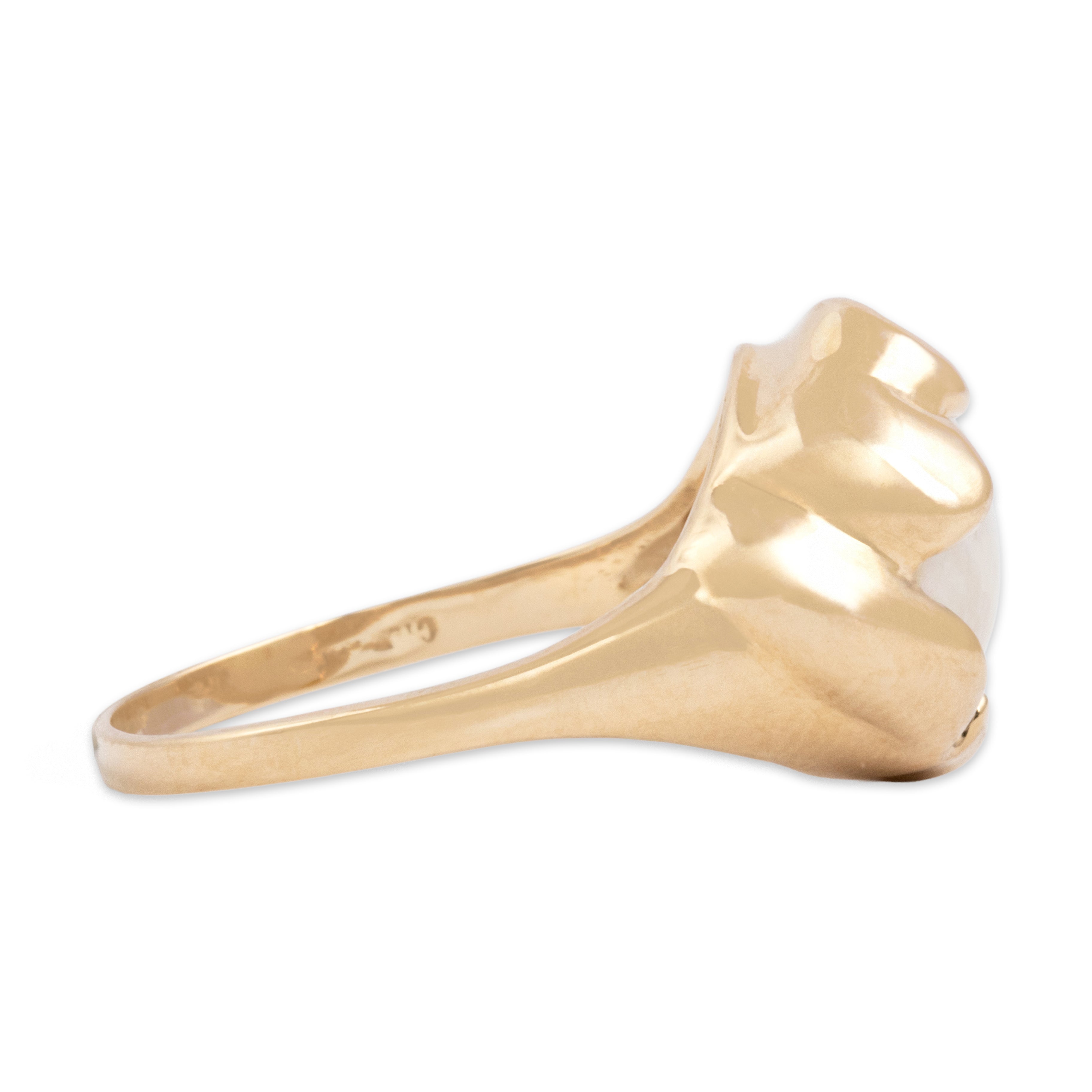 Vintage 14k Yellow Gold Mabé Pearl Luminous Artistic Freeform Ring - Side view
