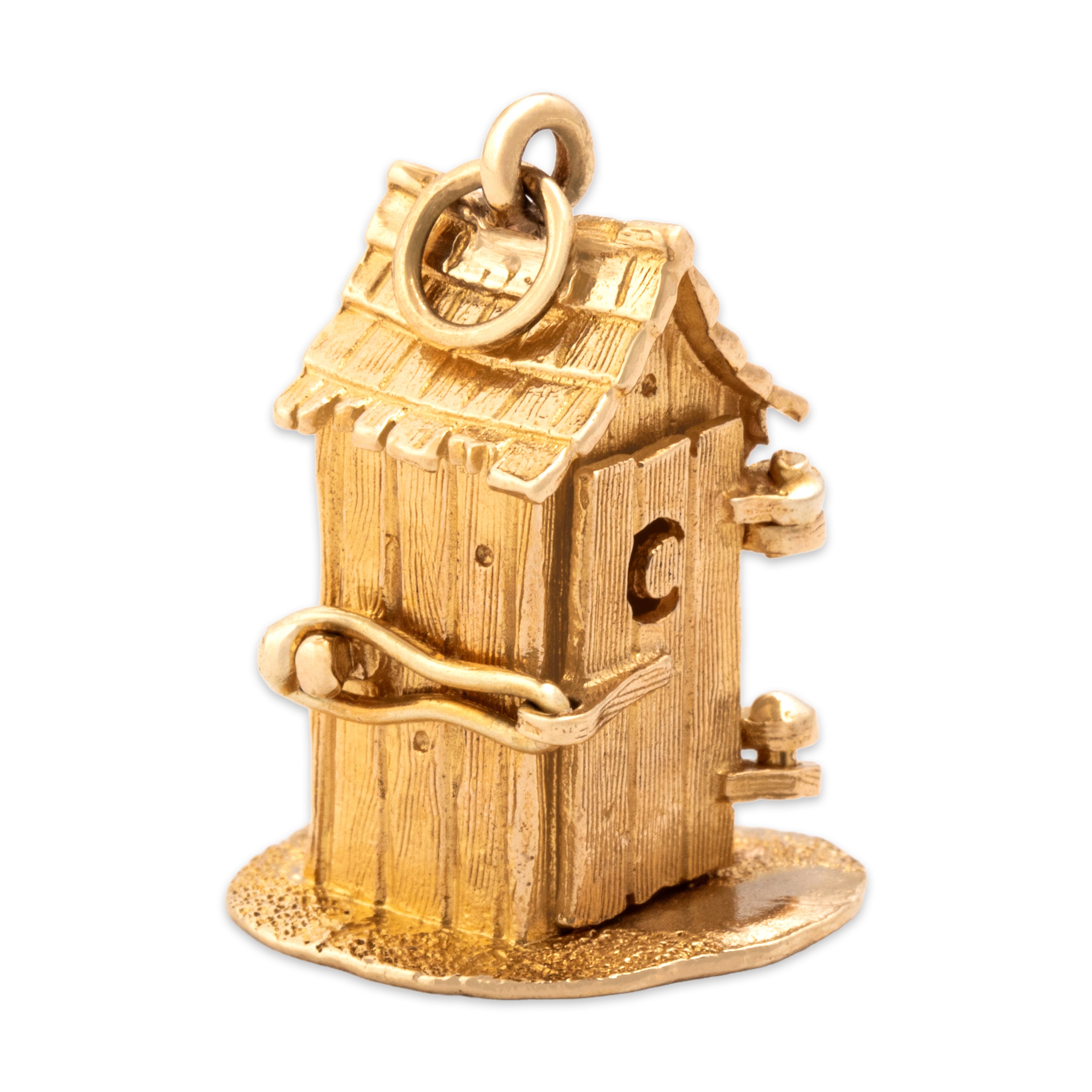 Vintage 10k Yellow Gold Whimsical Detailed Opening Outhouse Charm / Pendant