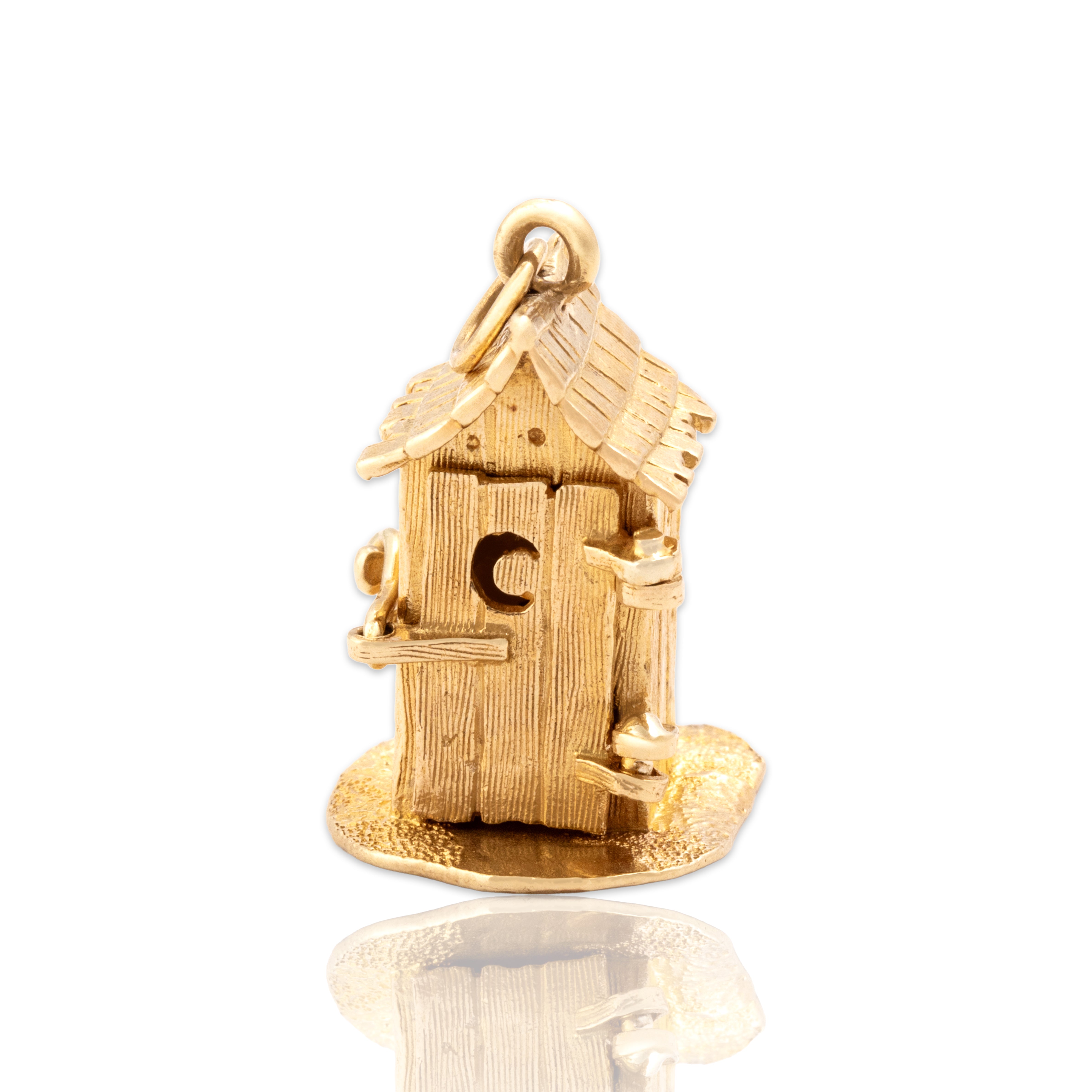 Vintage 10k Yellow Gold Whimsical Detailed Opening Outhouse Charm / Pendant