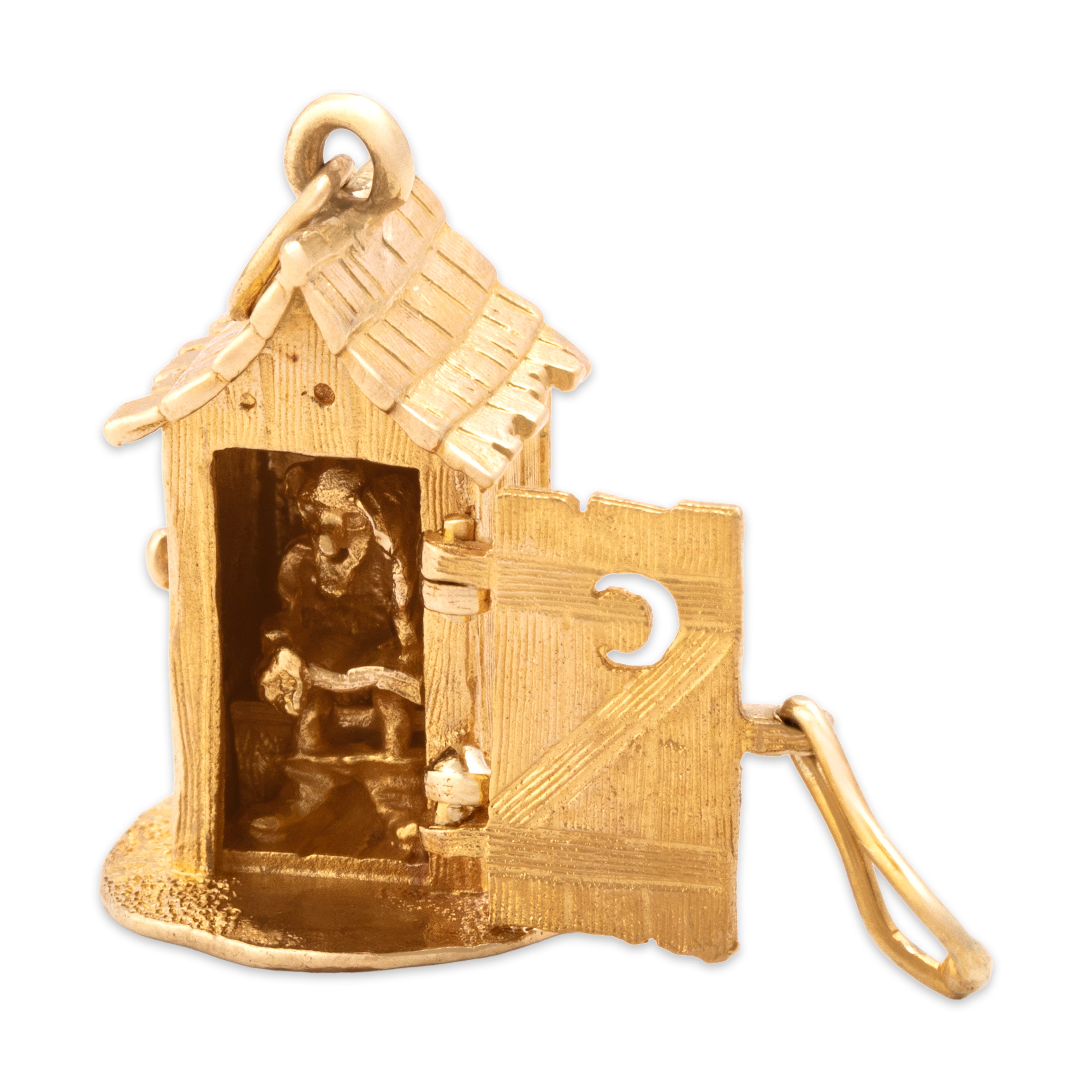Vintage 10k Yellow Gold Whimsical Detailed Opening Outhouse Surprise Charm / Pendant - detail view #1