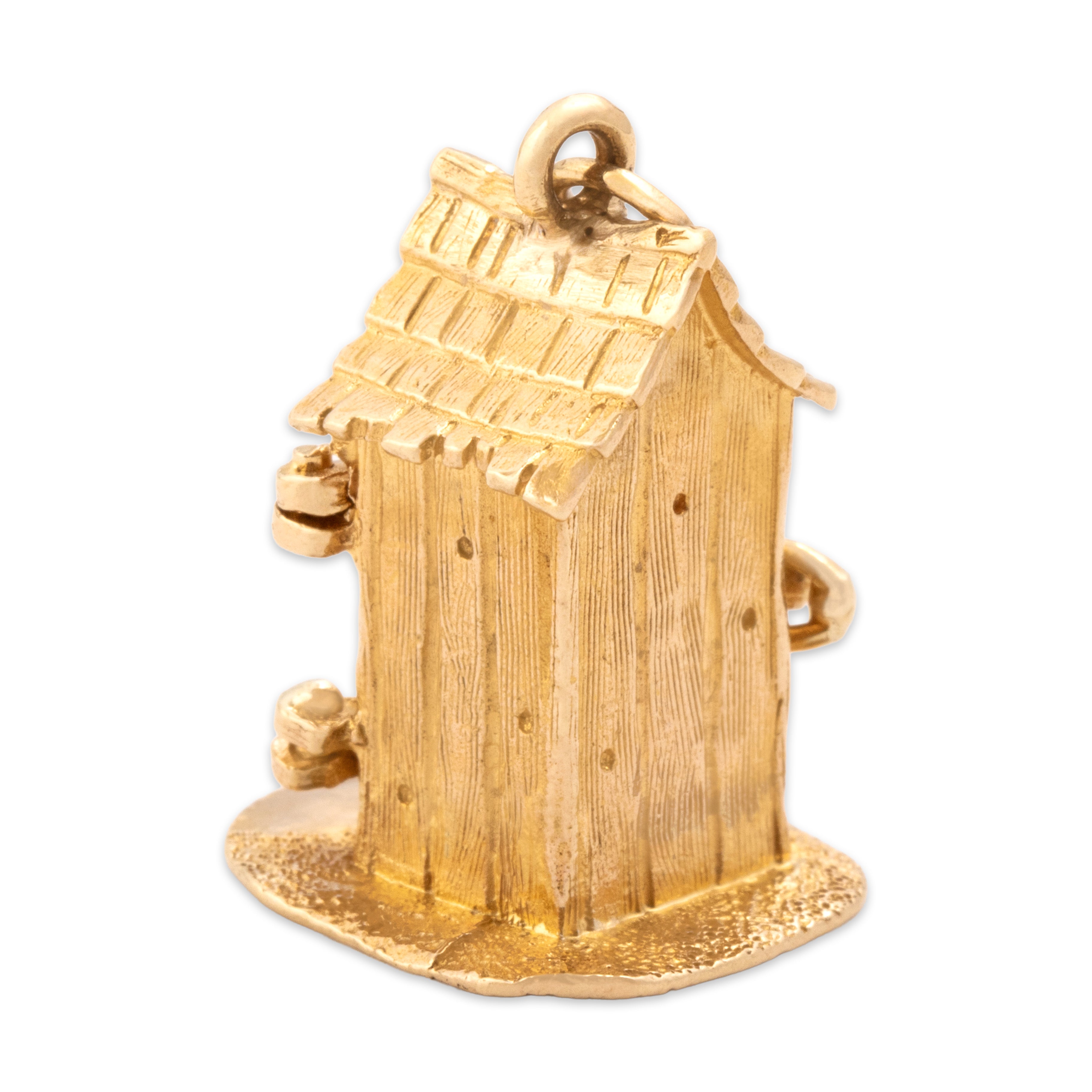 Vintage 10k Yellow Gold Whimsical Detailed Opening Outhouse Surprise Charm / Pendant - detail view #2