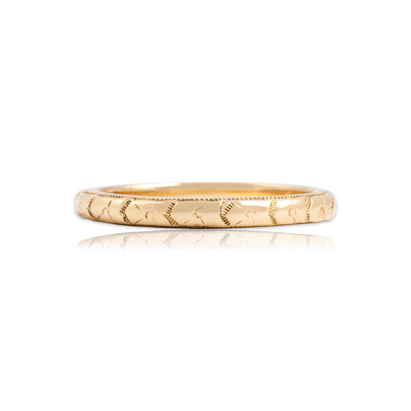 Antique 14k Yellow Gold Blossom Milgrain Eternity Band Ring 5.75