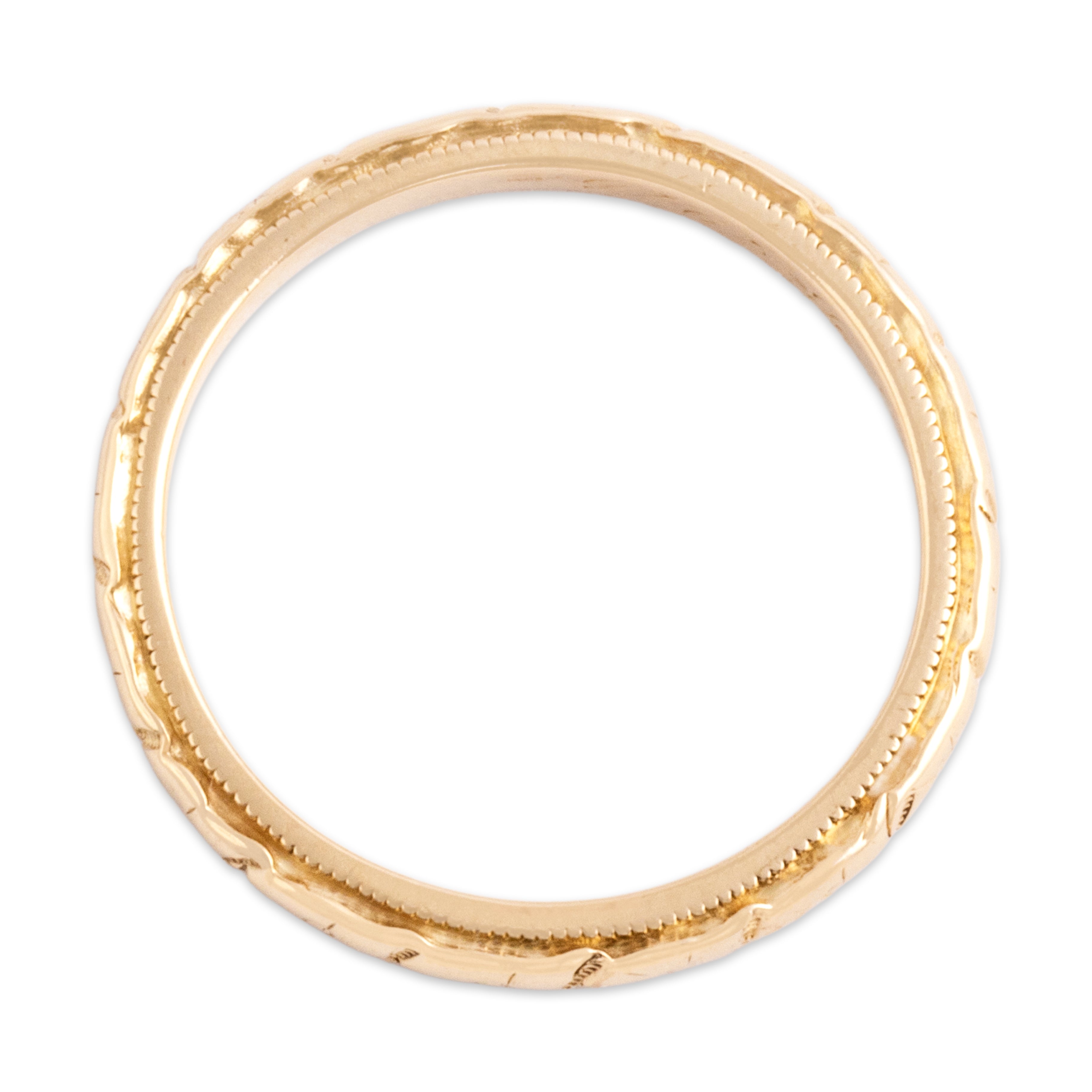 Antique 14k Yellow Gold Blossom Milgrain Eternity Band Ring - detail view #1