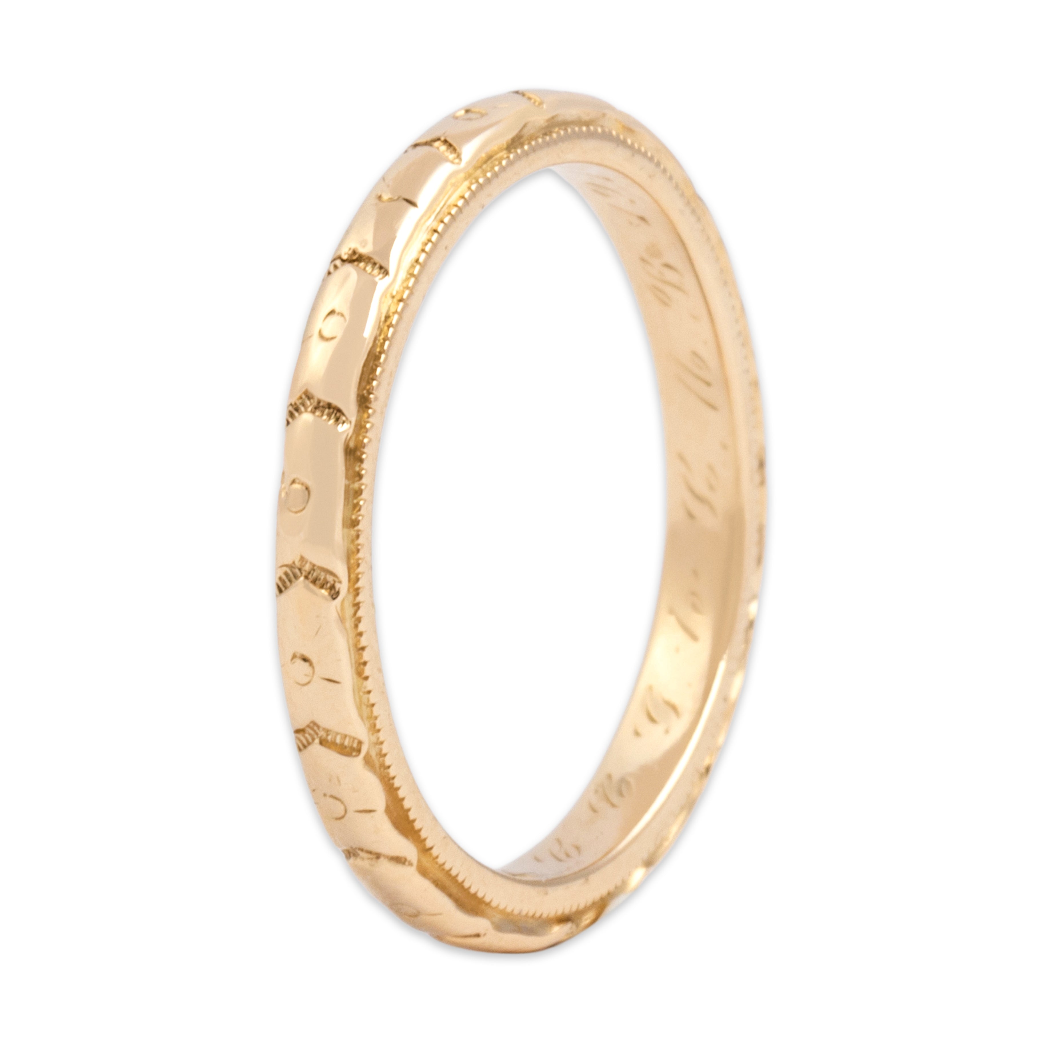 Antique 14k Yellow Gold Blossom Milgrain Eternity Band Ring - Overall view