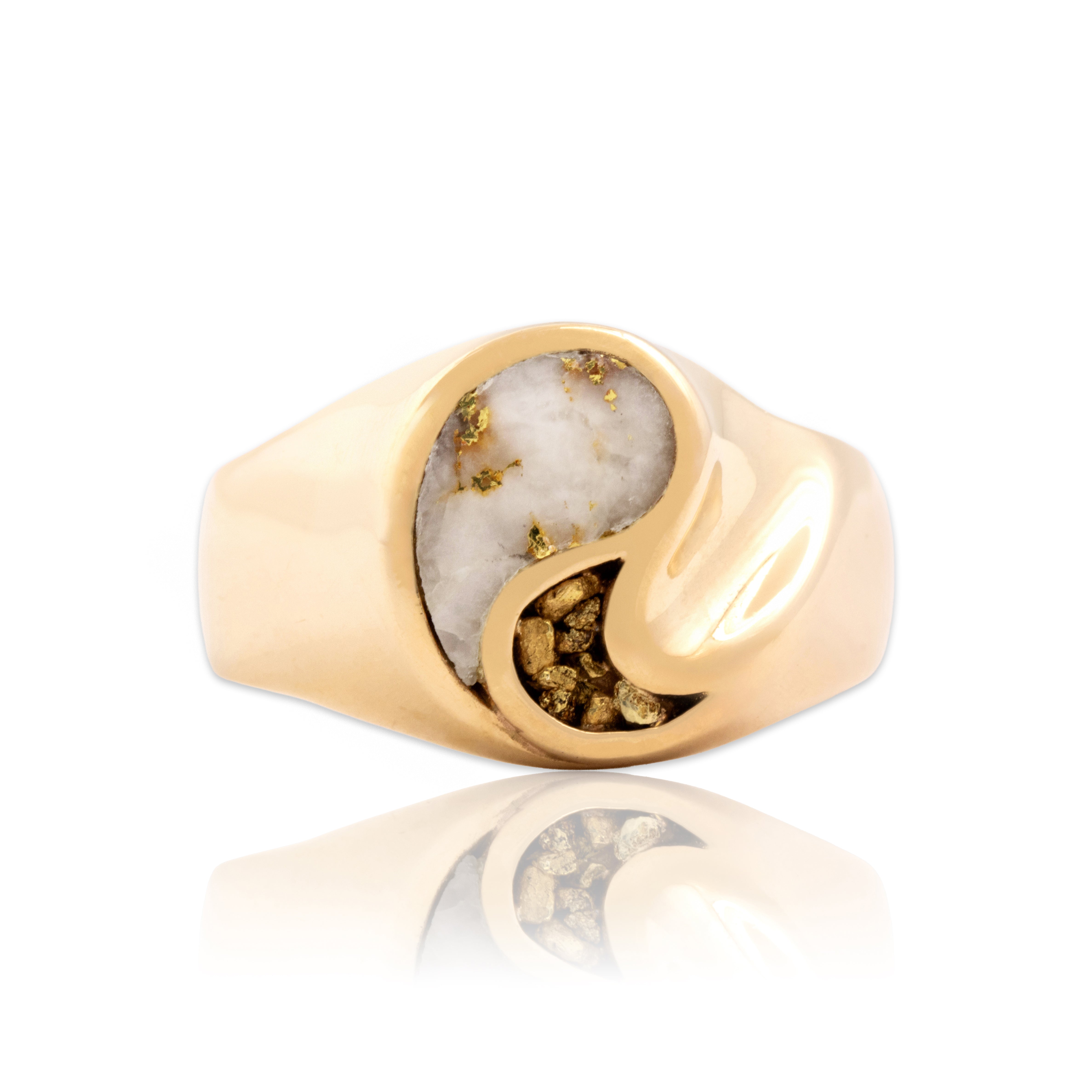 Vintage 14k Yellow Gold Gold-Vein Quartz Striking Nugget Swoop Ring 11.75