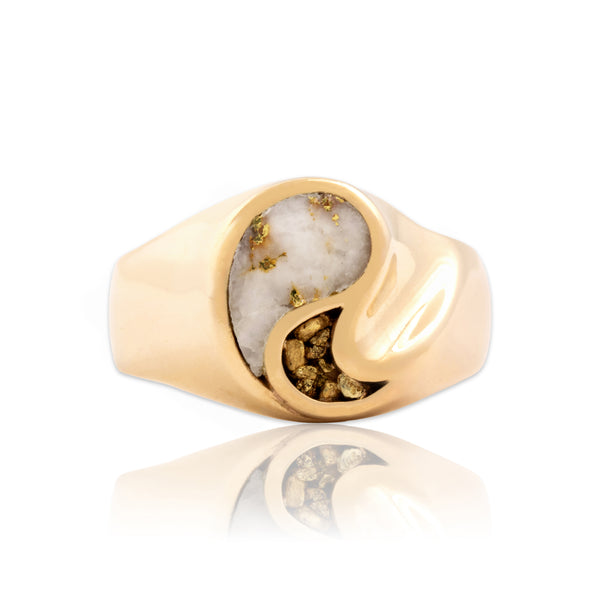 Vintage 14k Yellow Gold Gold-Vein Quartz Striking Nugget Swoop Ring 11.75