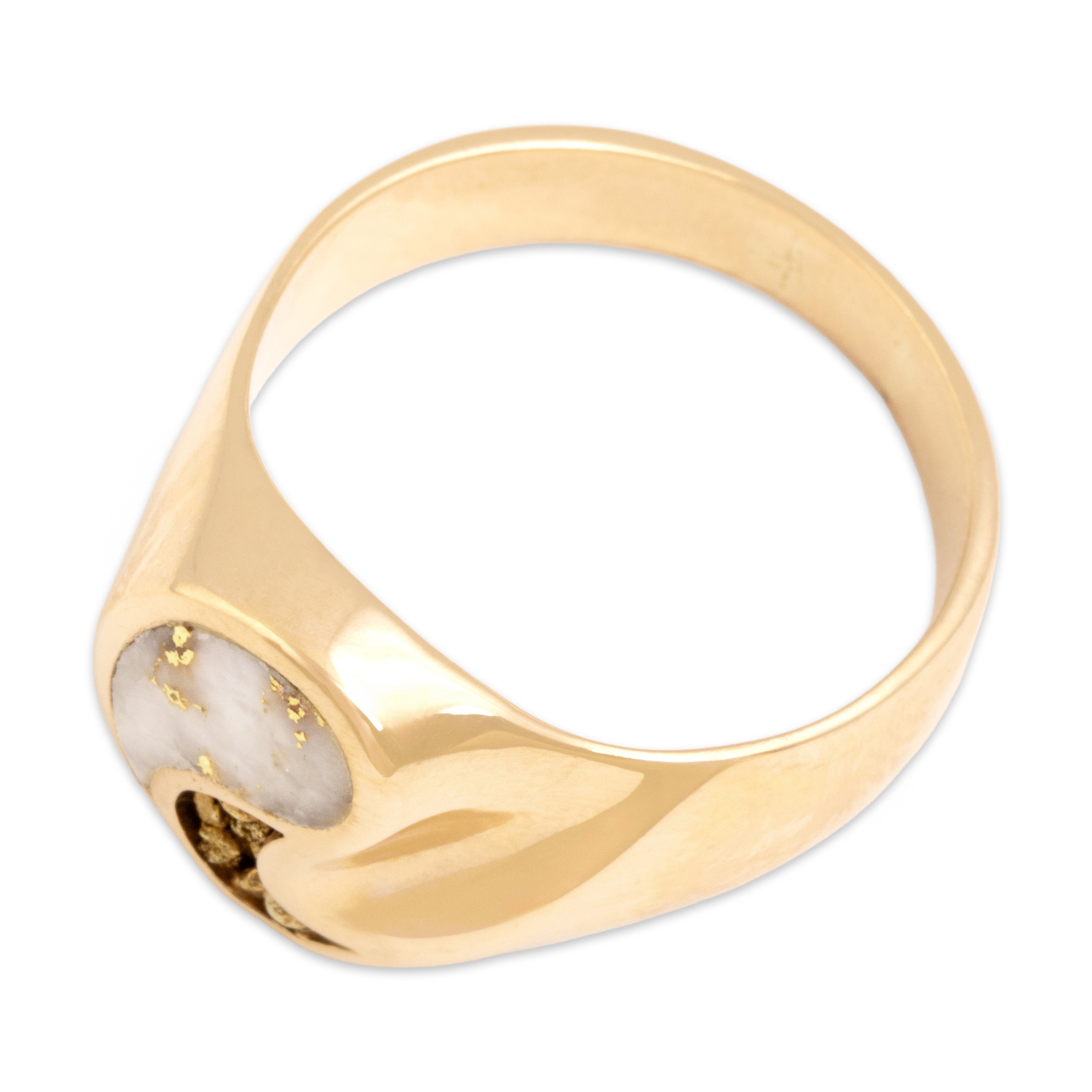 Vintage 14k Yellow Gold Gold-Vein Quartz Striking Nugget Swoop Ring 11.75