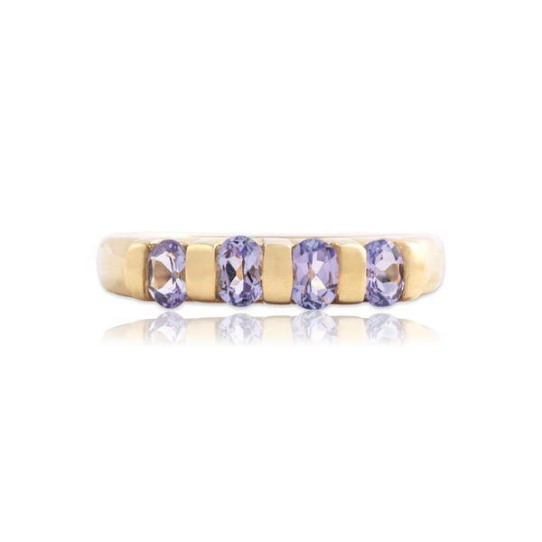 Vintage 14k Yellow Gold .58cttw Tanzanite Pastel Purple Oval Line Ring 7.25