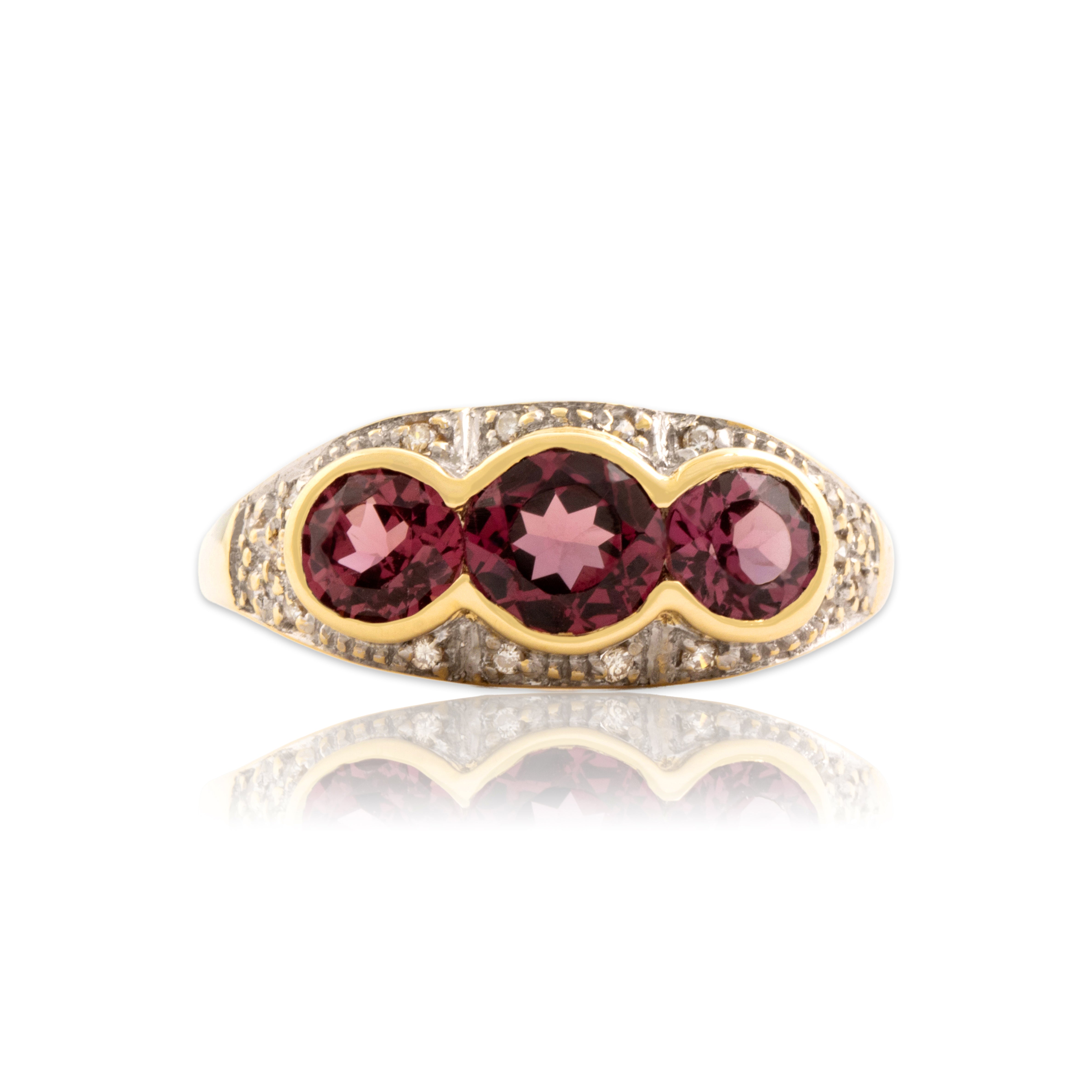 Vintage 14k Yellow & White Gold 1.57cttw Berry Garnet Diamond Bezel Ring 8.00