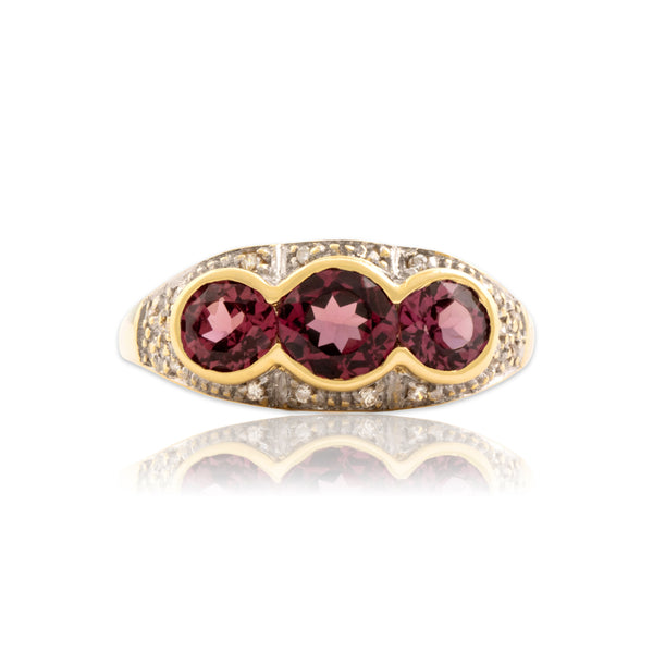 Vintage 14k Yellow & White Gold 1.57cttw Berry Garnet Diamond Bezel Ring 8.00