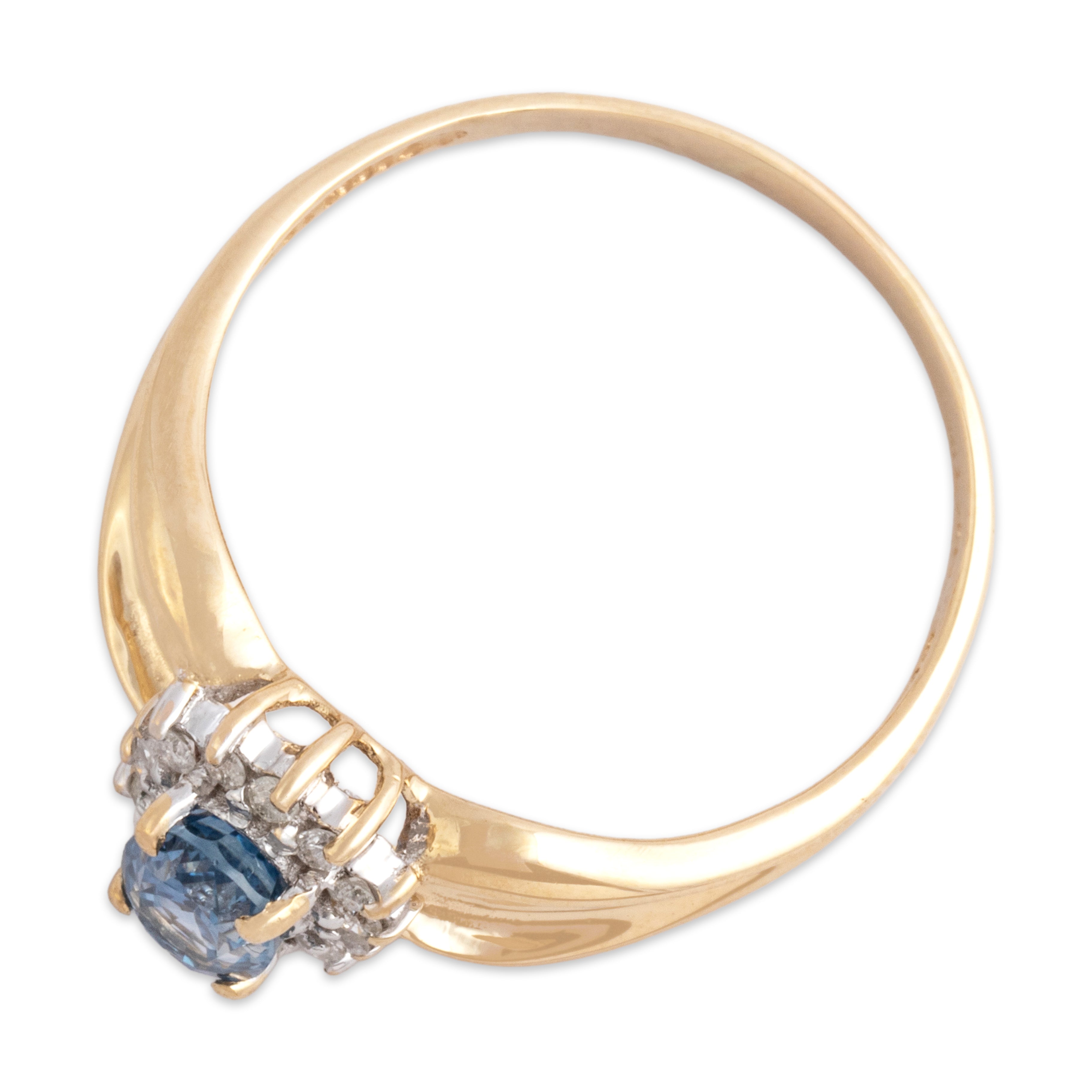 Vintage 14k Yellow Gold 1.01ct Light Blue Sapphire Diamond Gleaming Sky Halo Ring - Overall view