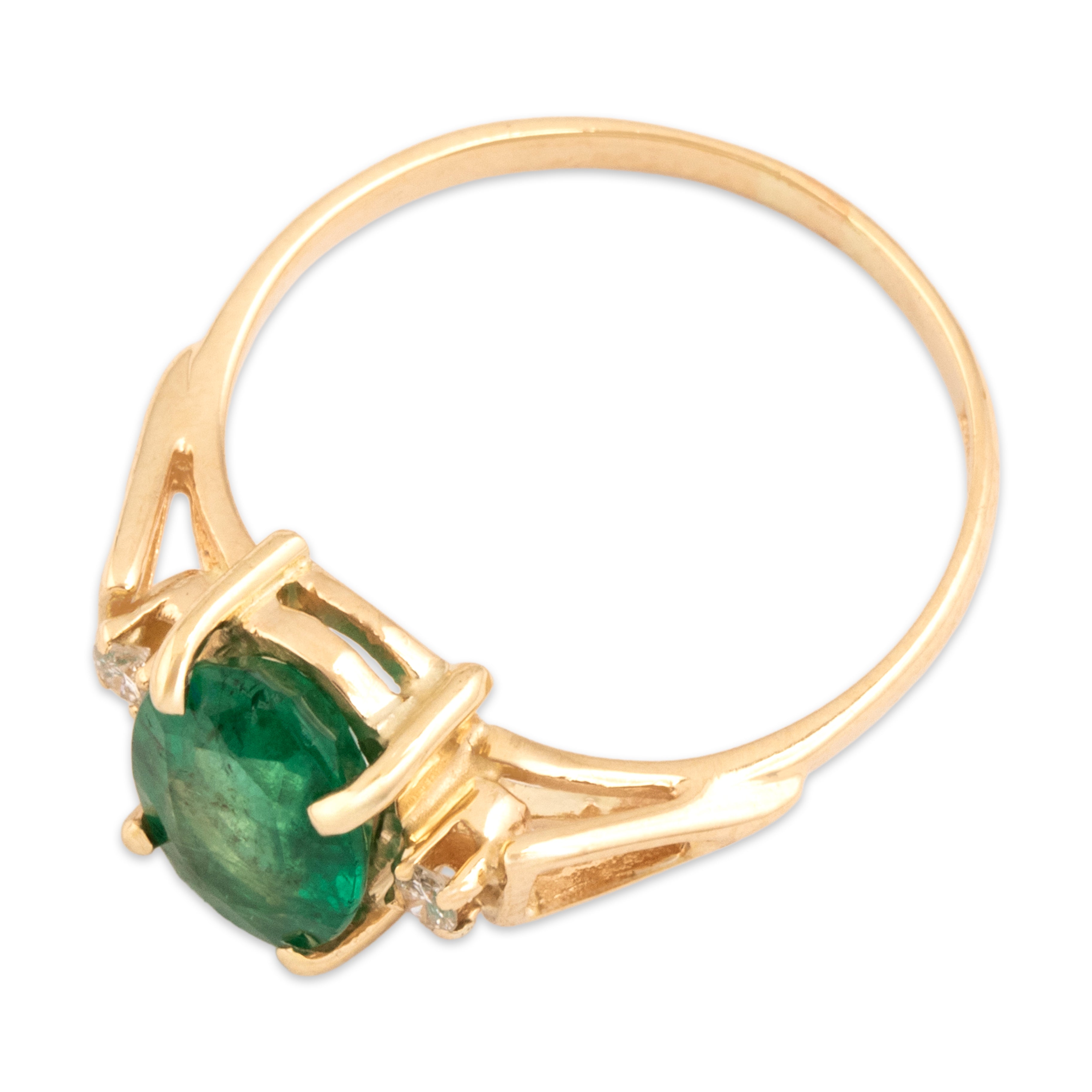 Vintage 14k Yellow Gold 1.31ct Emerald Diamond Glowing Cabochon Ring - Overall view
