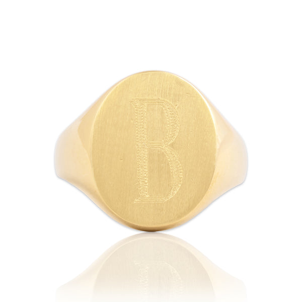 Vintage Heavy 14k Yellow Gold Brushed "B" Initial Signet Ring 10.00