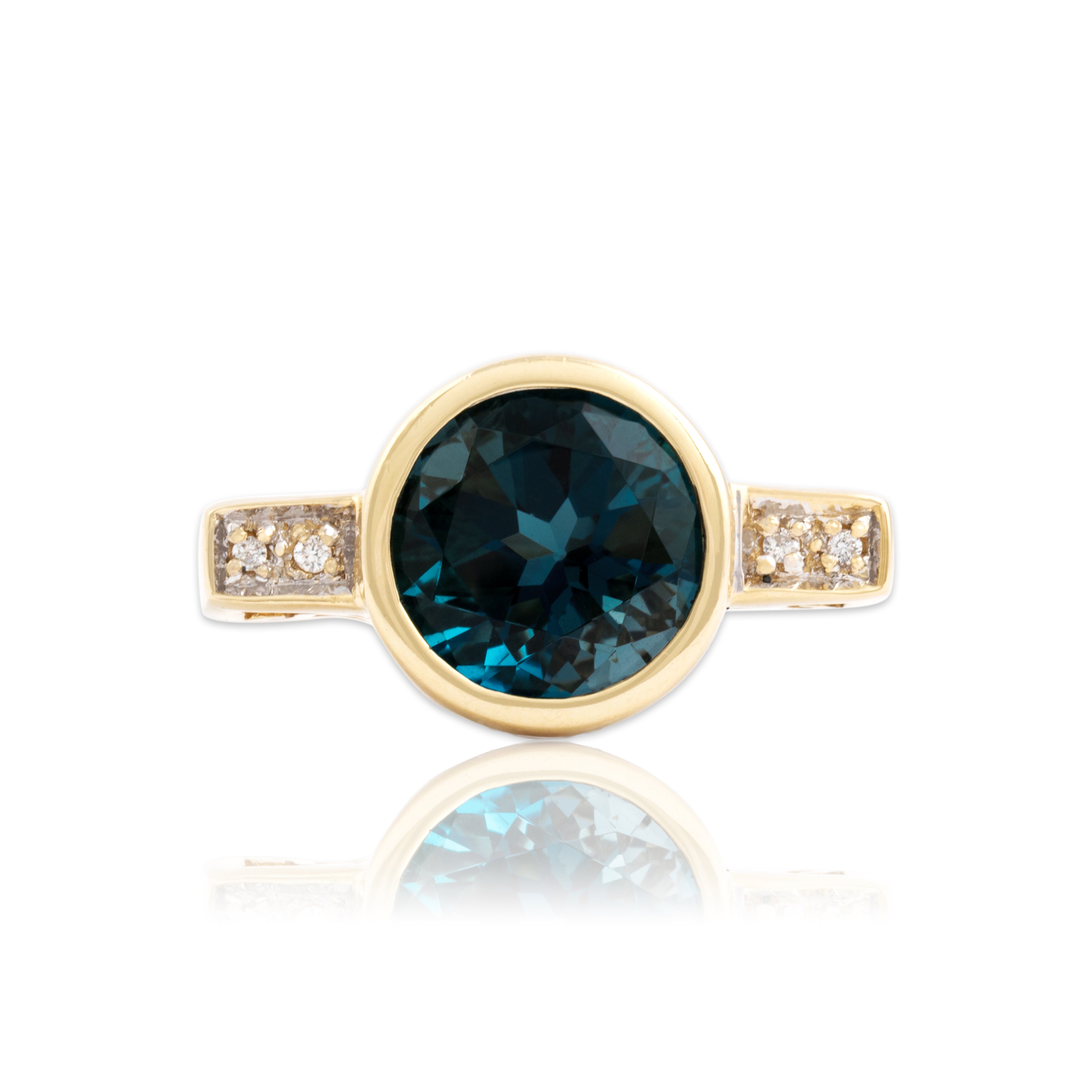 Vintage 14k Yellow Gold 4.15ct London Blue Topaz Diamond Bold Bezel Ring 10.00