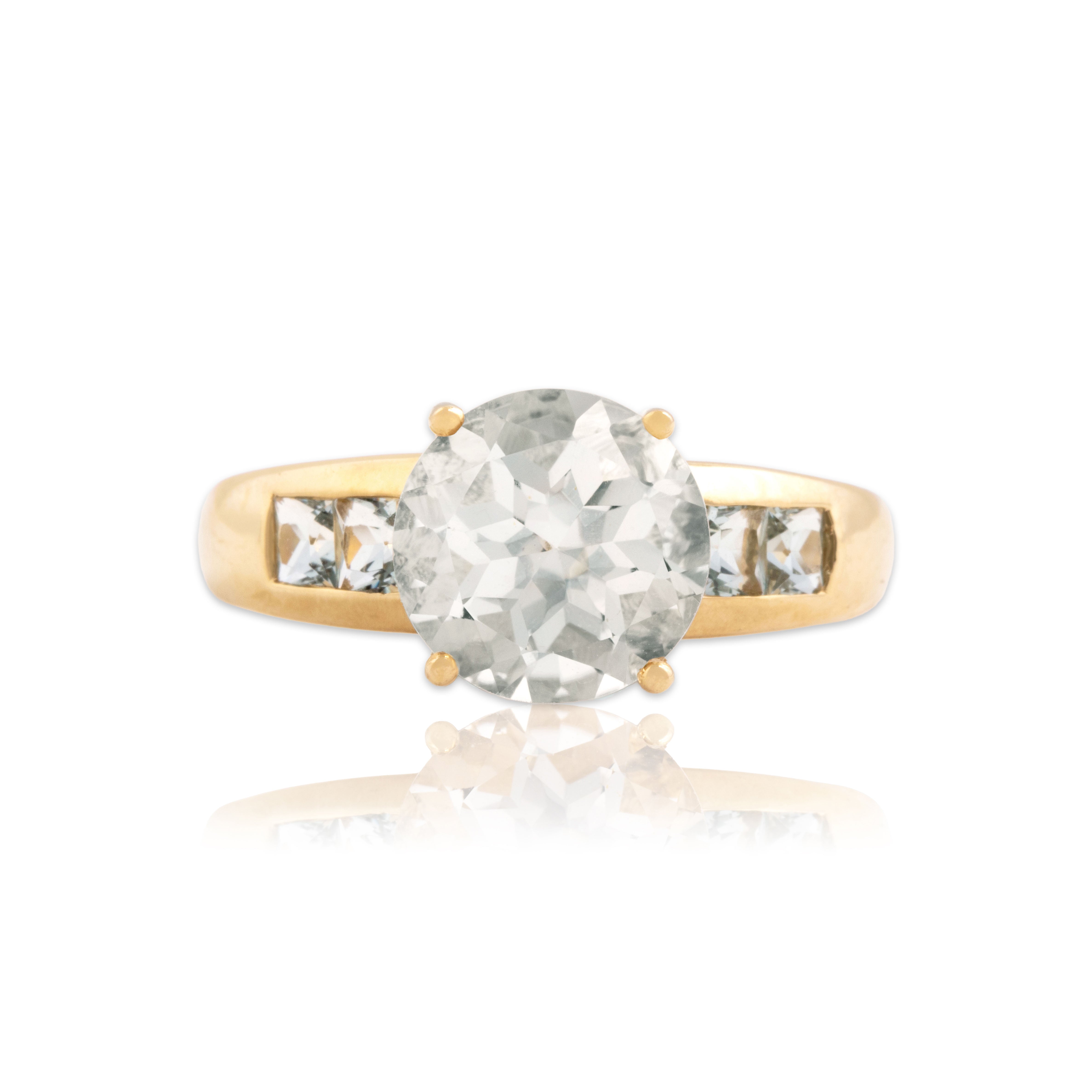 Vintage 14k Yellow Gold 4.22ct White Topaz .54cttw Aquamarine Shoulder Ring 10.00