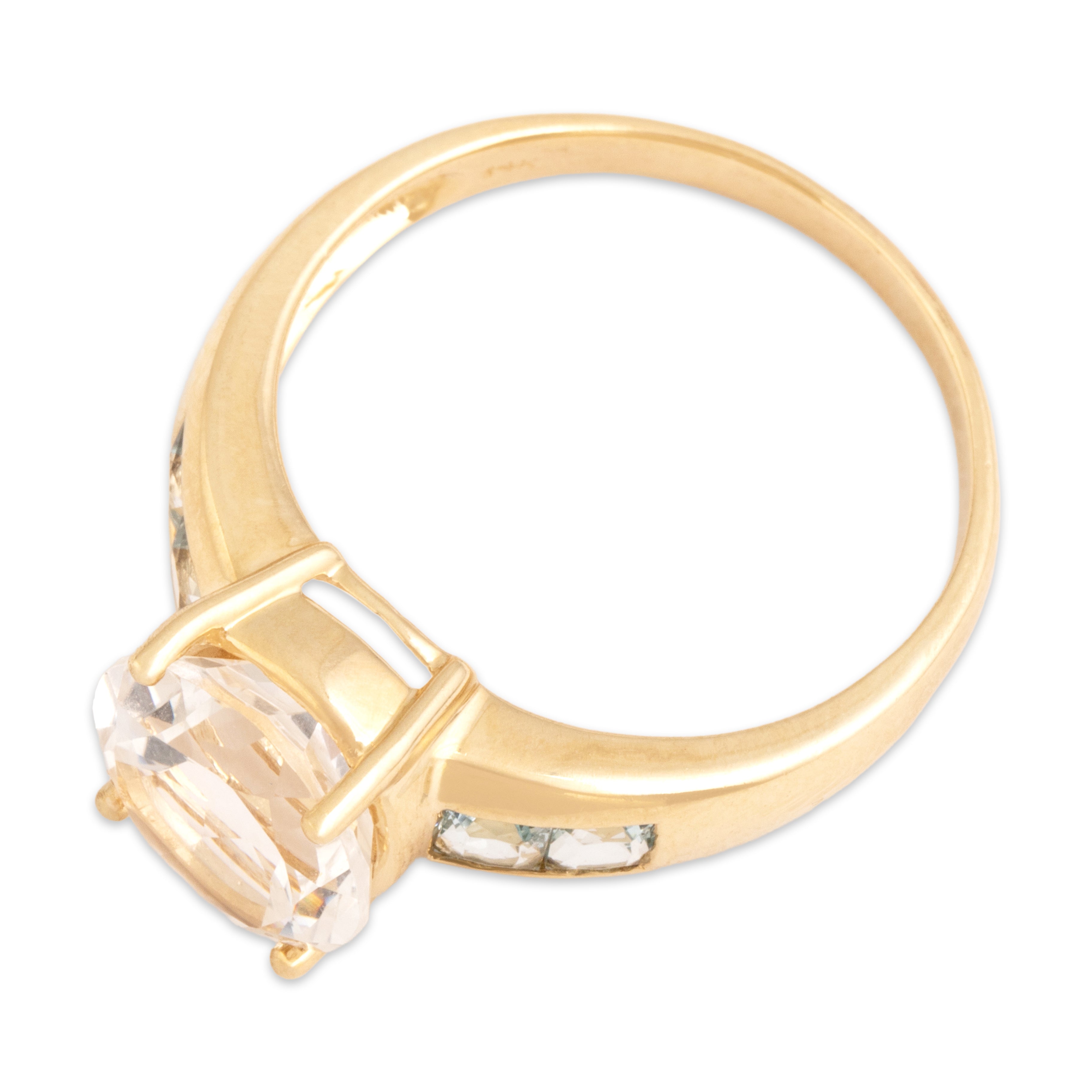 Vintage 14k Yellow Gold 4.22ct White Topaz .54cttw Aquamarine Flashing Aquatic Channel Shoulder Ring - Overall view
