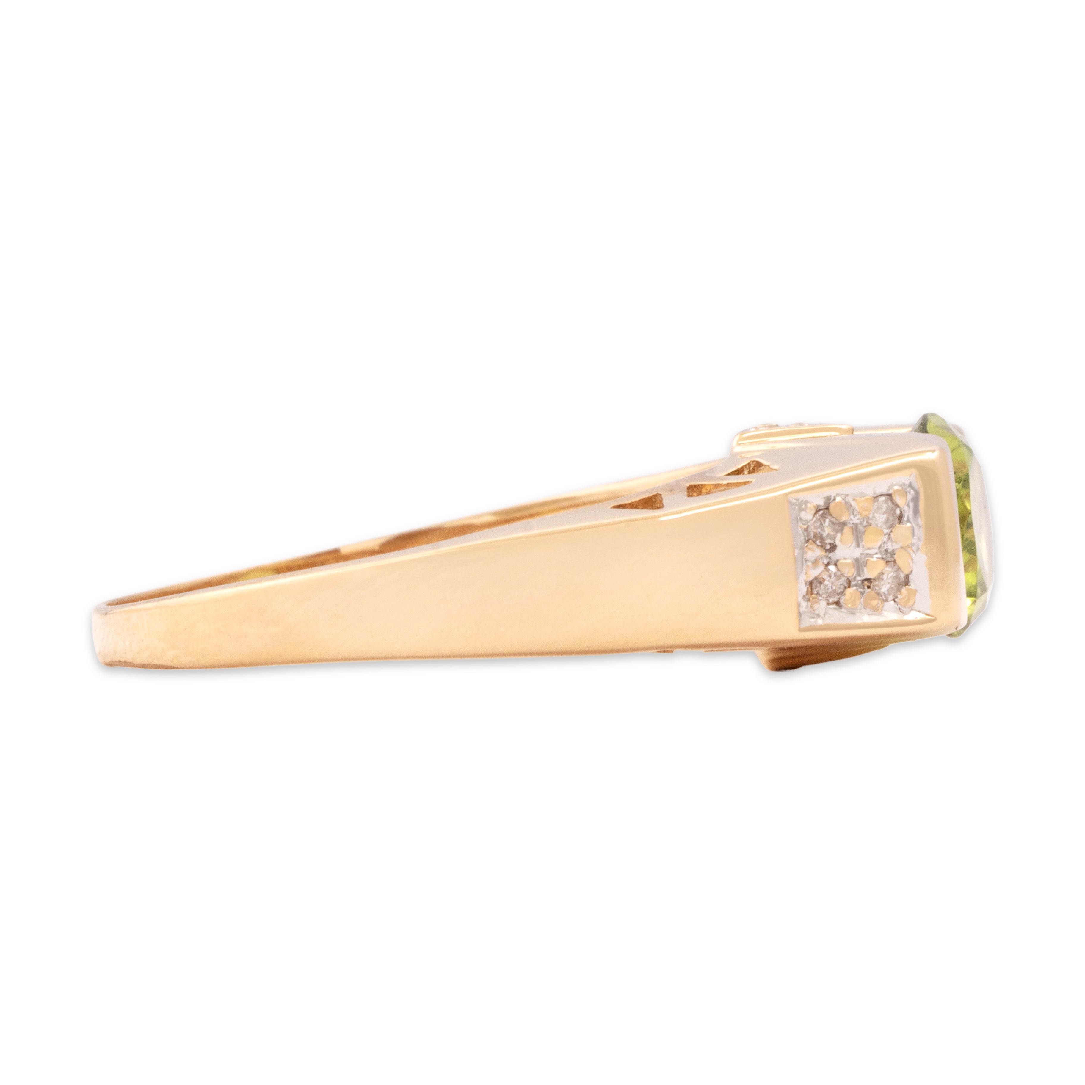 Vintage 14k Yellow Gold 1.68ct Peridot Diamond Sleek Tall Geometric East-West Ring - Side view
