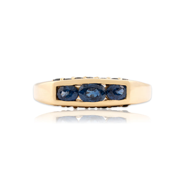 Vintage 14k Yellow Gold 1.08cttw Blue Sapphire East-West Bezel Ring 10.00