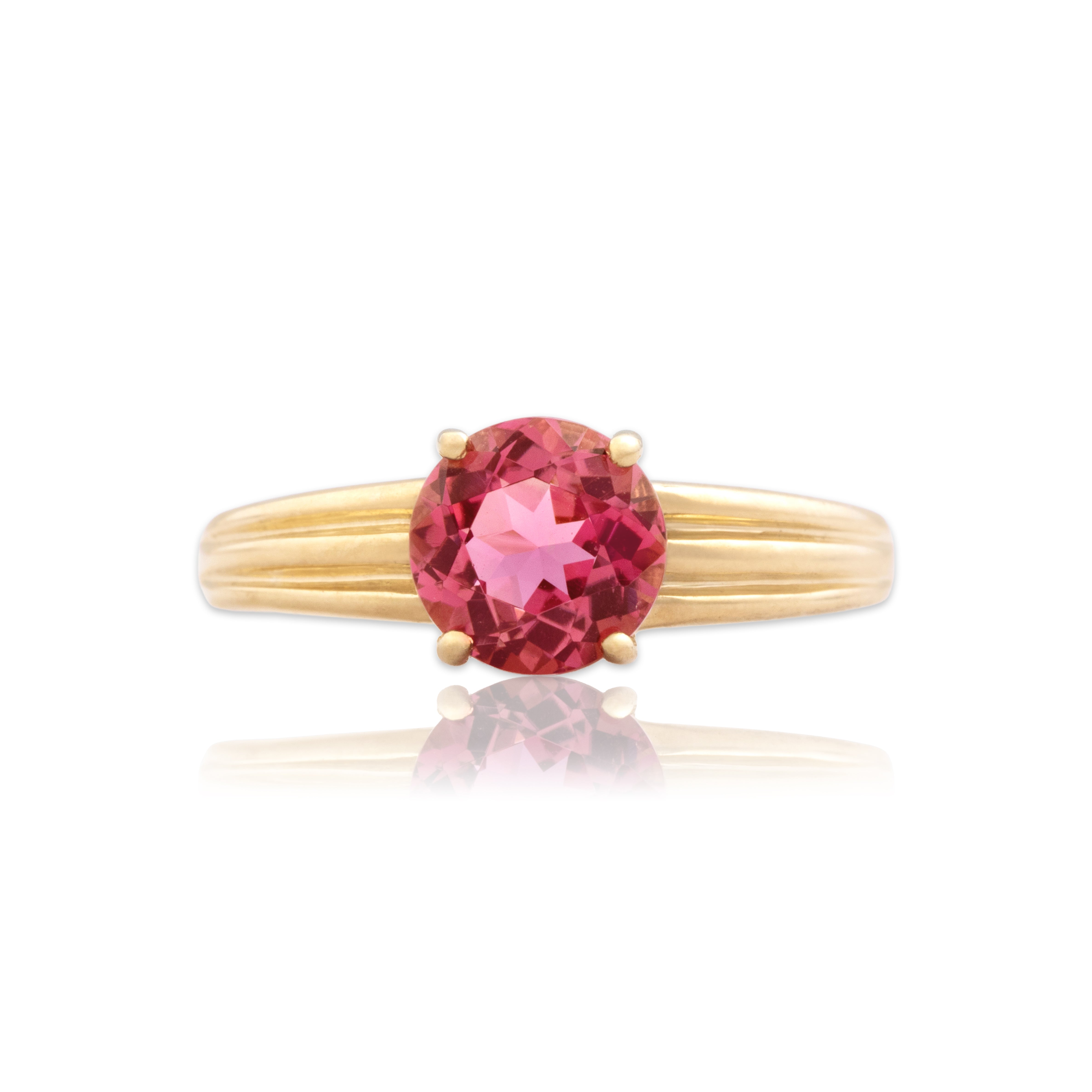 Vintage 14k Yellow Gold 1.84ct Pink Tourmaline Ribbed Solitaire Ring 10.00